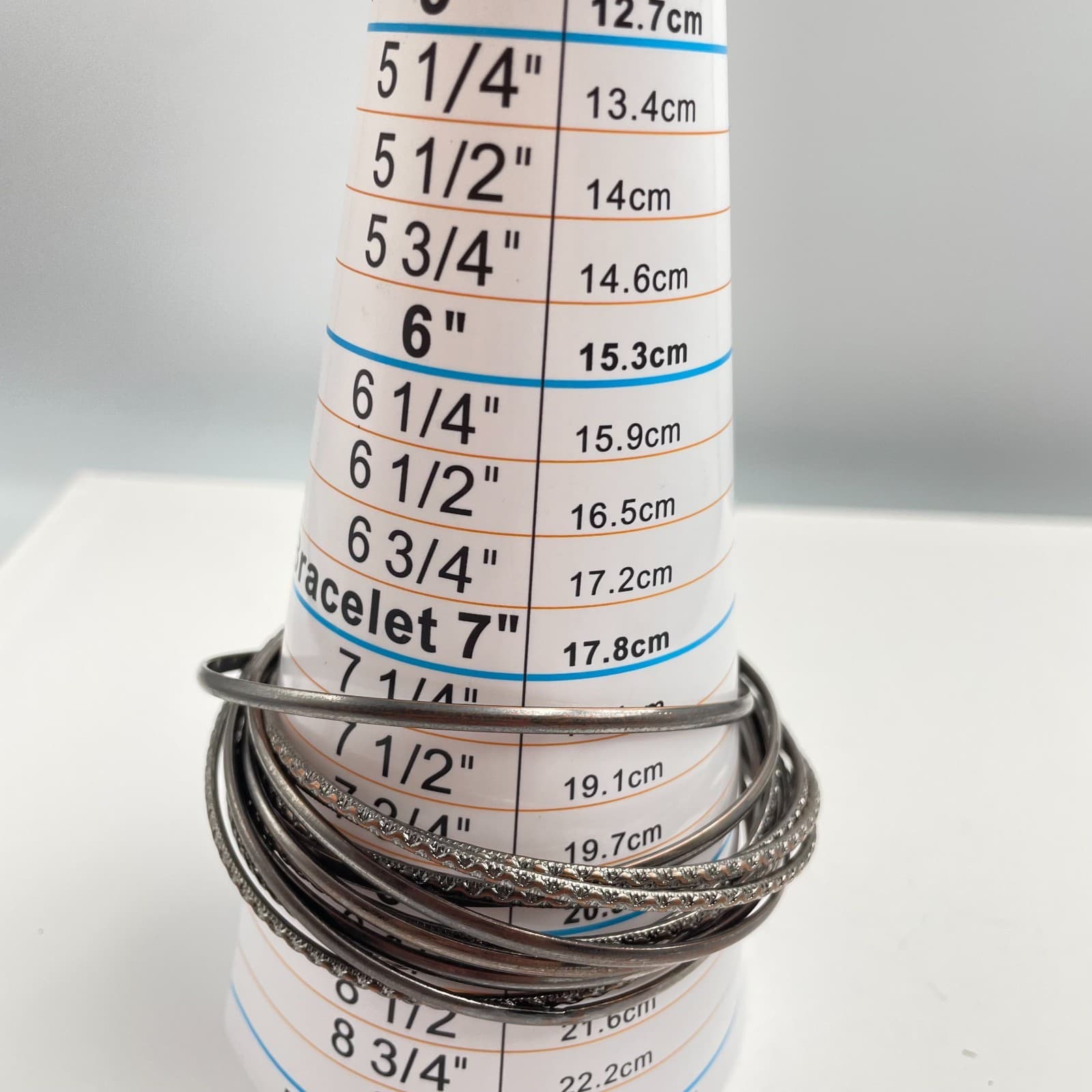 Vintage 90s Silver Tone Bangles Set Stackable Textured Slim Fashion Jewelry - Thumbnail 5