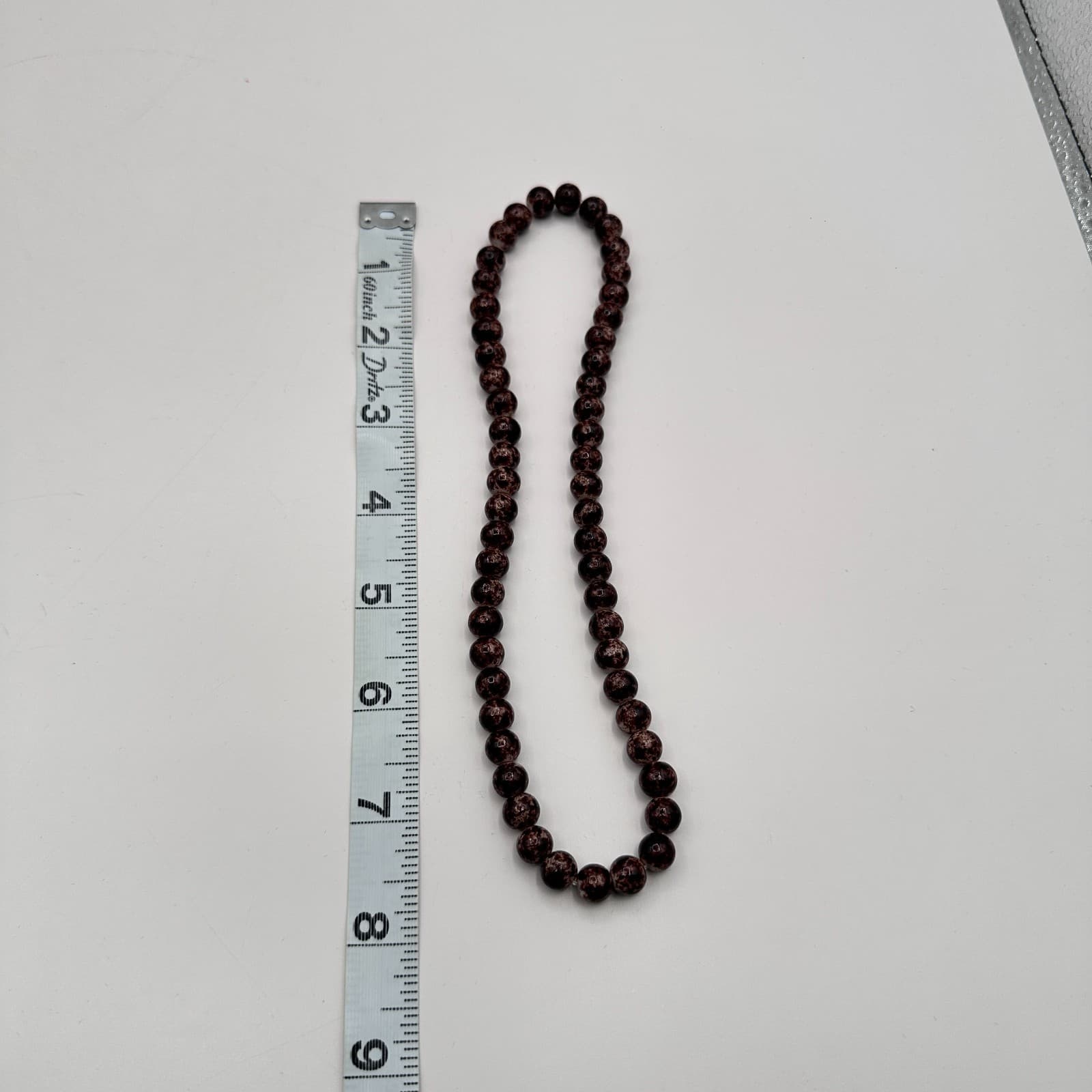 Vintage 90s Brown Marble Pattern Glass Beaded Necklace Classic Jewelry - Thumbnail 7