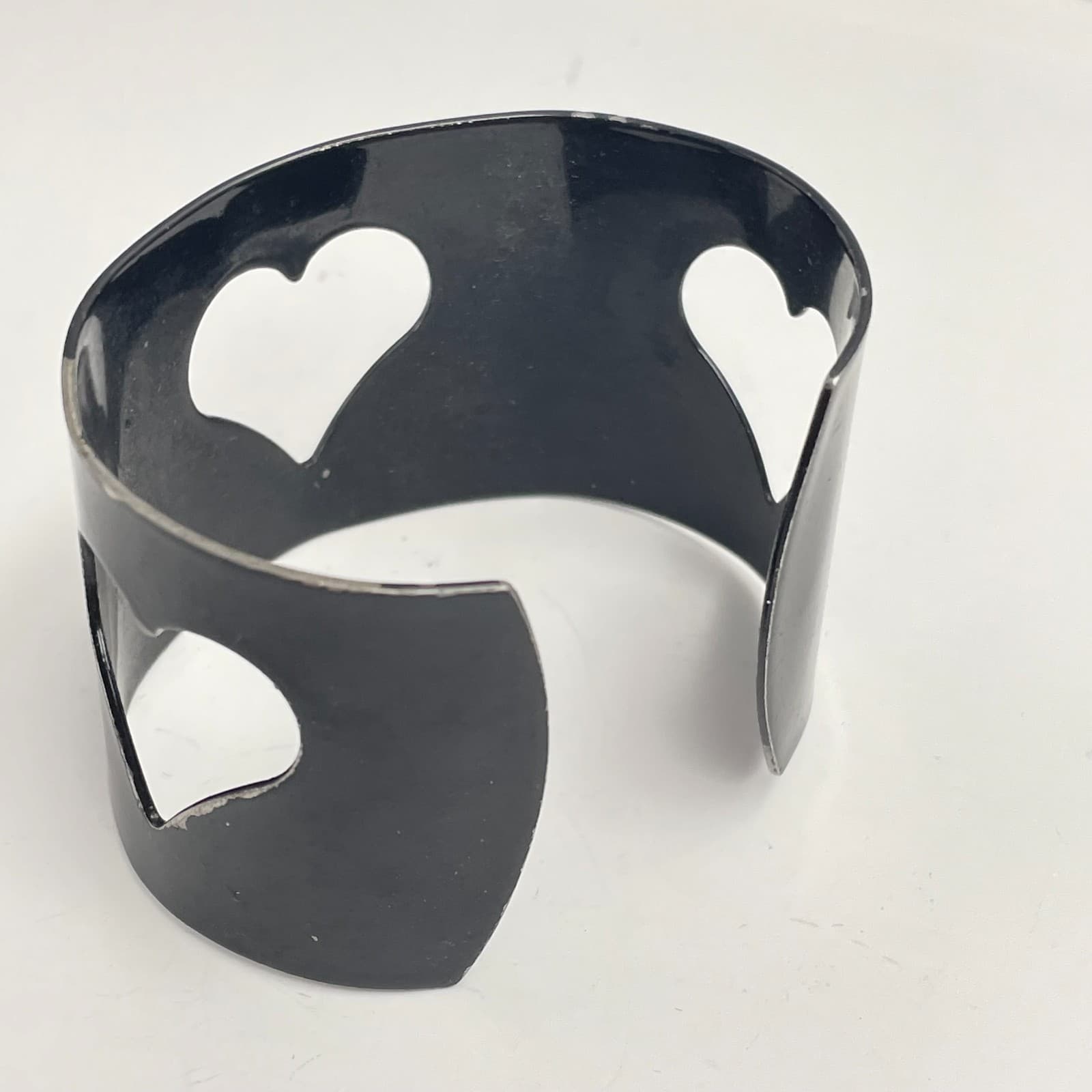 Vintage 80s Gothic Black Heart Cutout Ring Adjustable Punk Statement Jewelry - Thumbnail 3