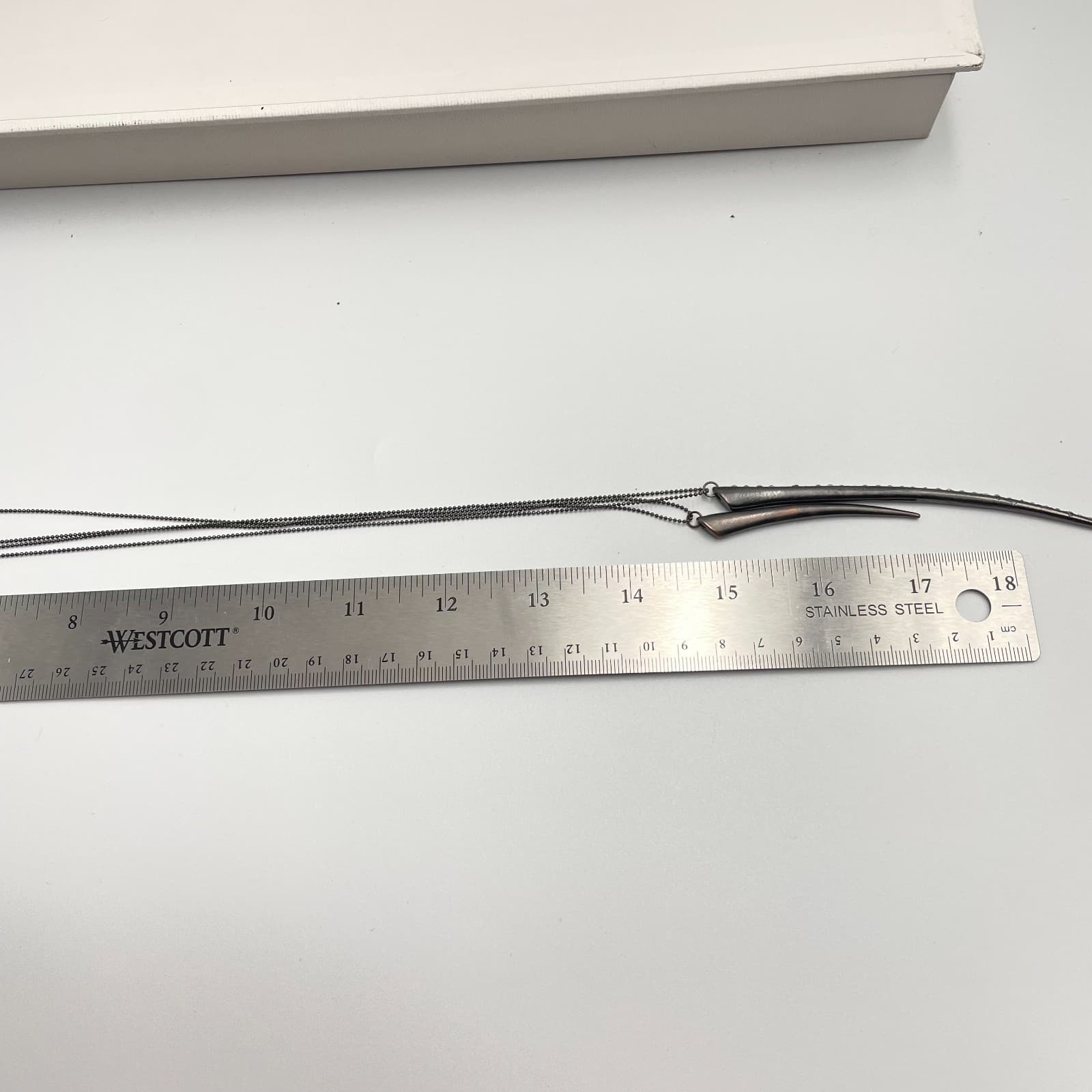 Vintage Y2K Gunmetal Double Layer Spike Rhinestone Horn Pendant Necklace Jewelry - Thumbnail 8