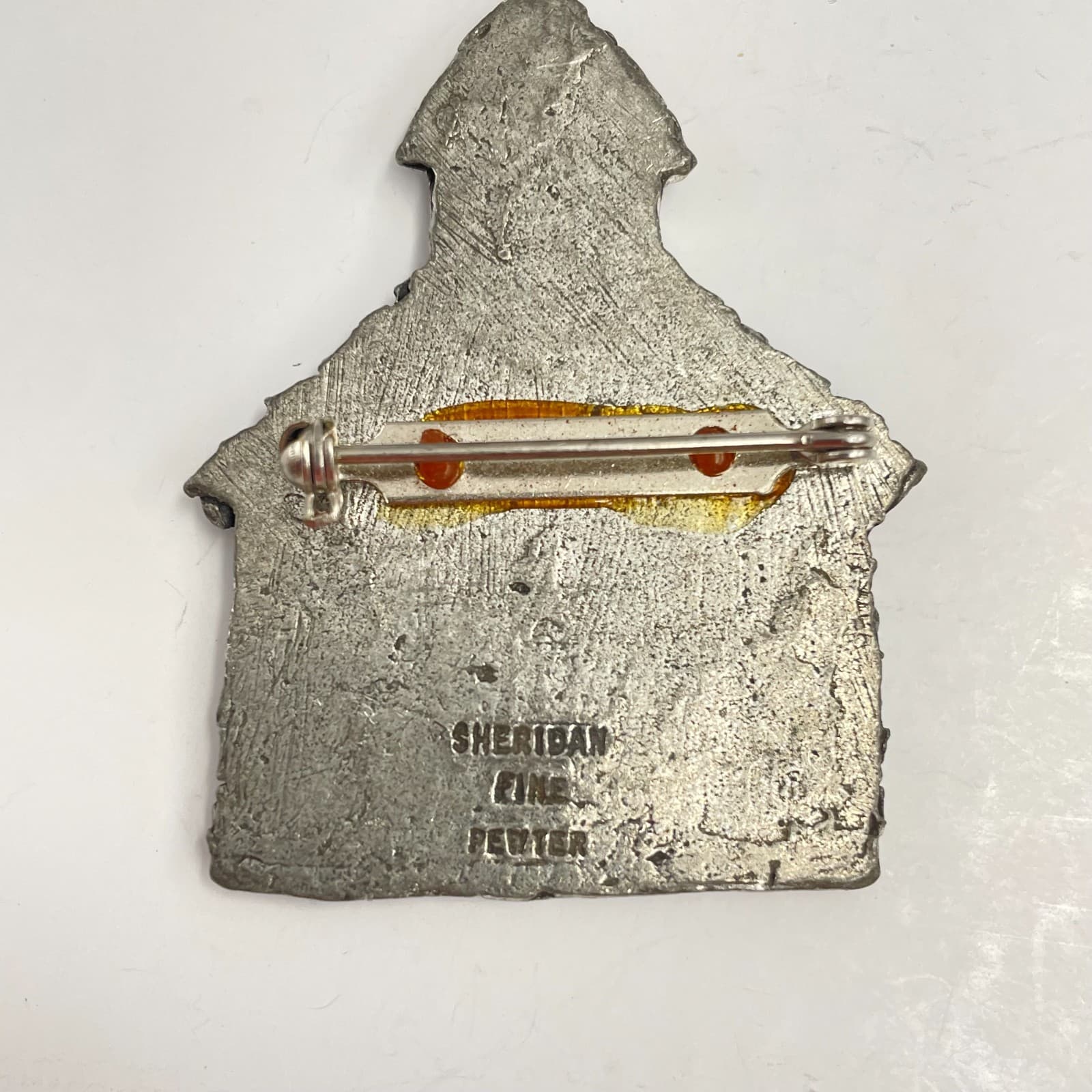 Vintage 80s 90s Sheridan Fine Pewter School House Brooch Pin Classic Jewelry - Thumbnail 5
