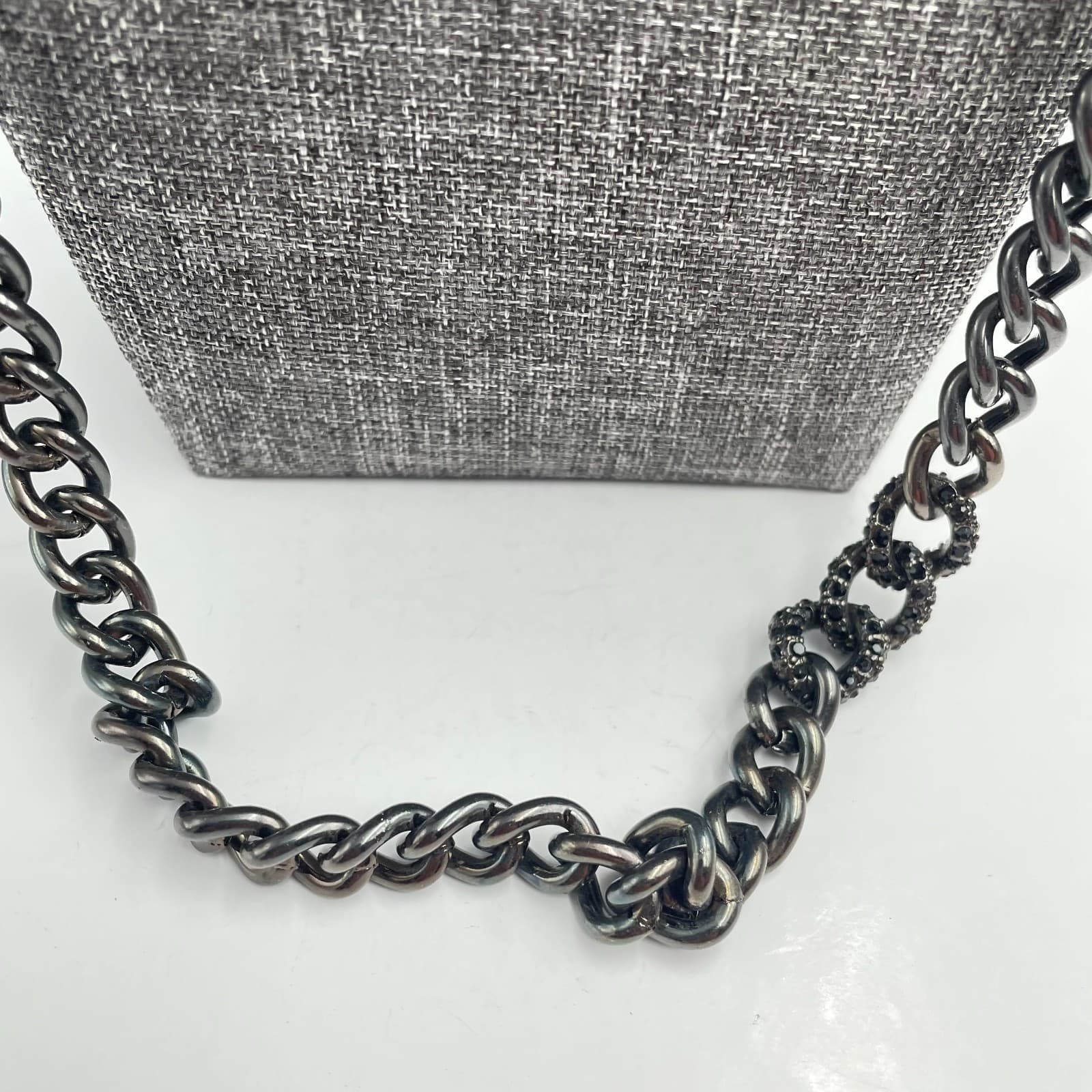Vintage 90s Y2K Gunmetal Curb Chain Necklace Long Black Rhinestone Boho Jewelry - Thumbnail 3