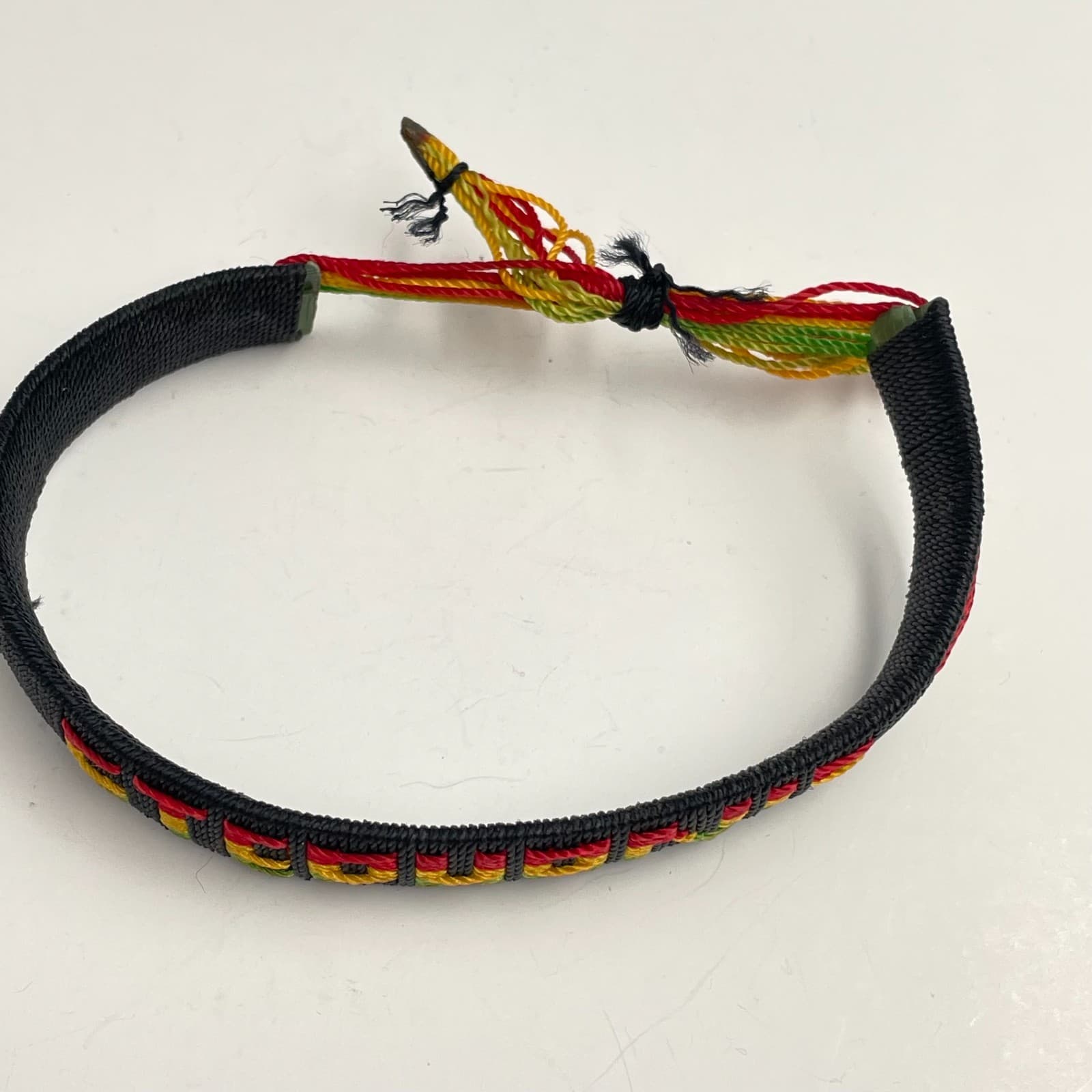 Vintage 90s Stephanie Name Bracelet Woven Fabric Rasta Colors Fashion Jewelry - Thumbnail 2