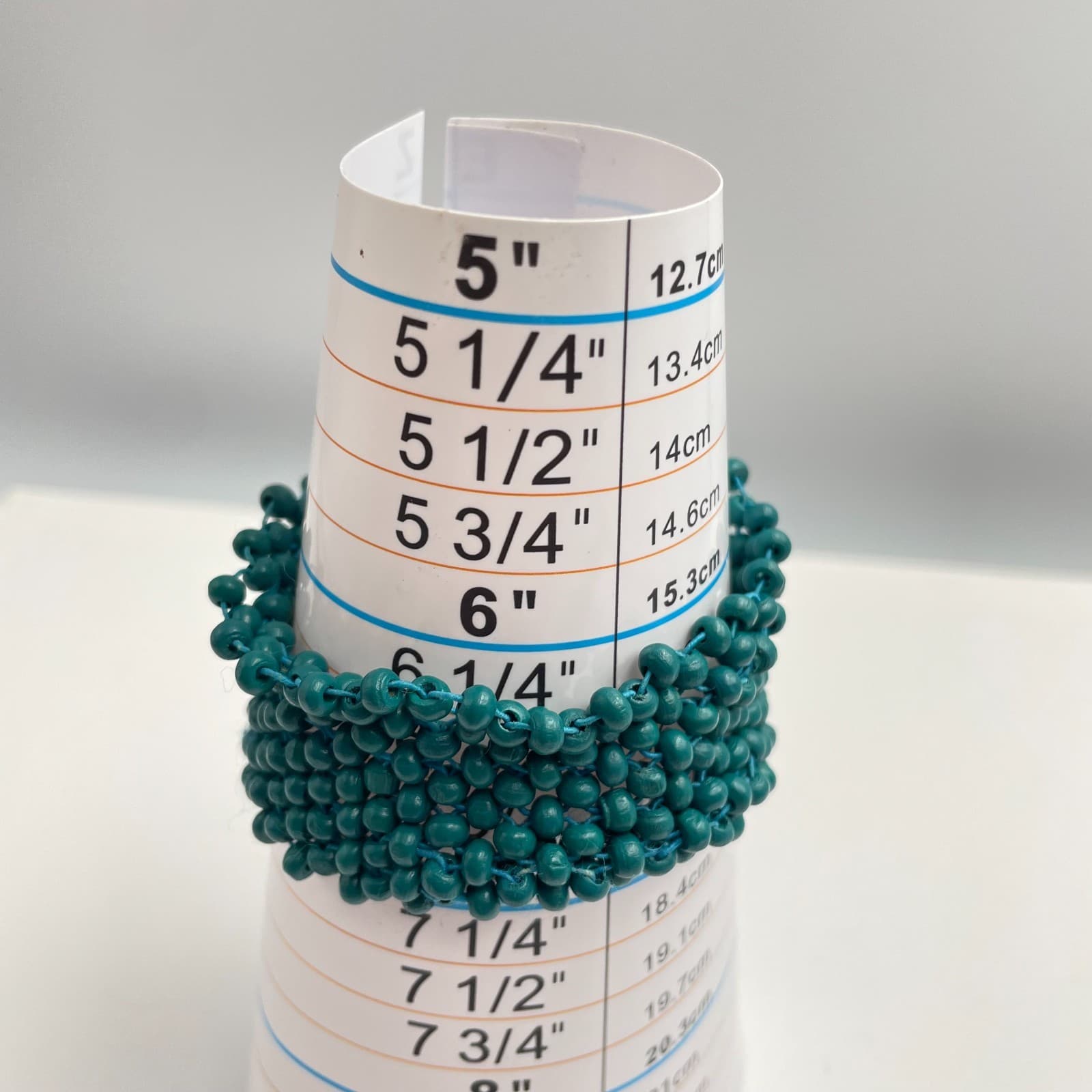 Vintage 90s Teal Blue Bead Wide Cuff Bracelet Boho Handmade Mesh Fashion Jewelry - Thumbnail 6