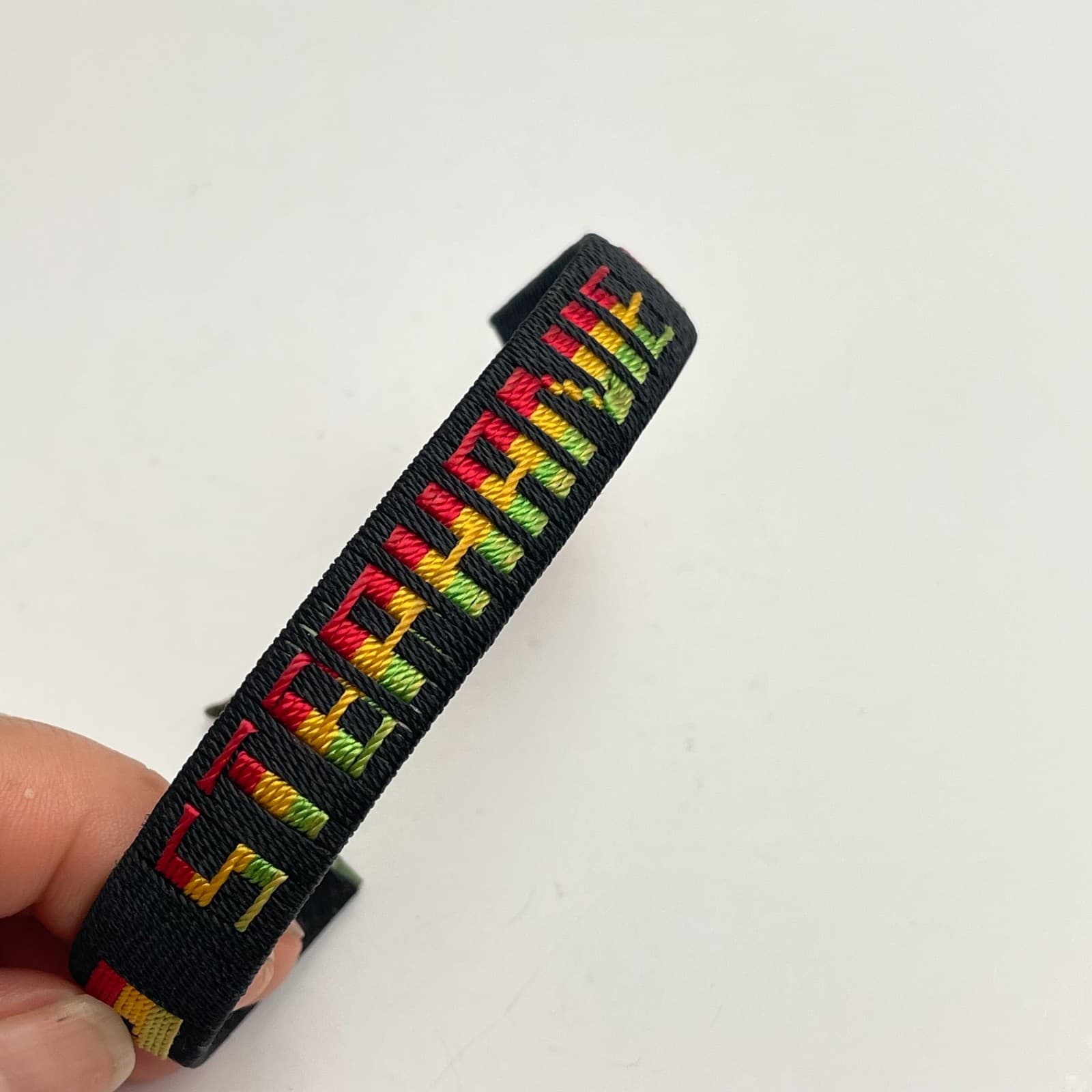 Vintage 90s Stephanie Name Bracelet Woven Fabric Rasta Colors Fashion Jewelry - Thumbnail 3