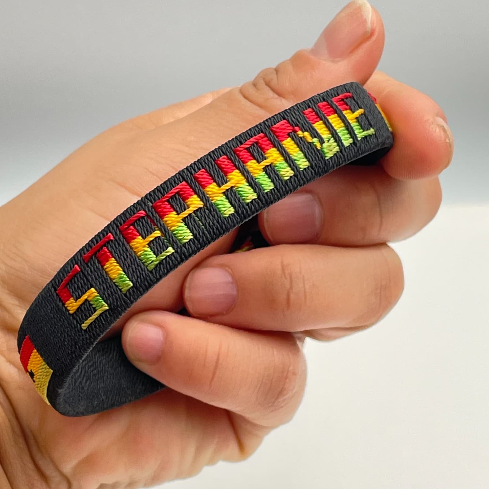 Vintage 90s Stephanie Name Bracelet Woven Fabric Rasta Colors Fashion Jewelry - Thumbnail 8