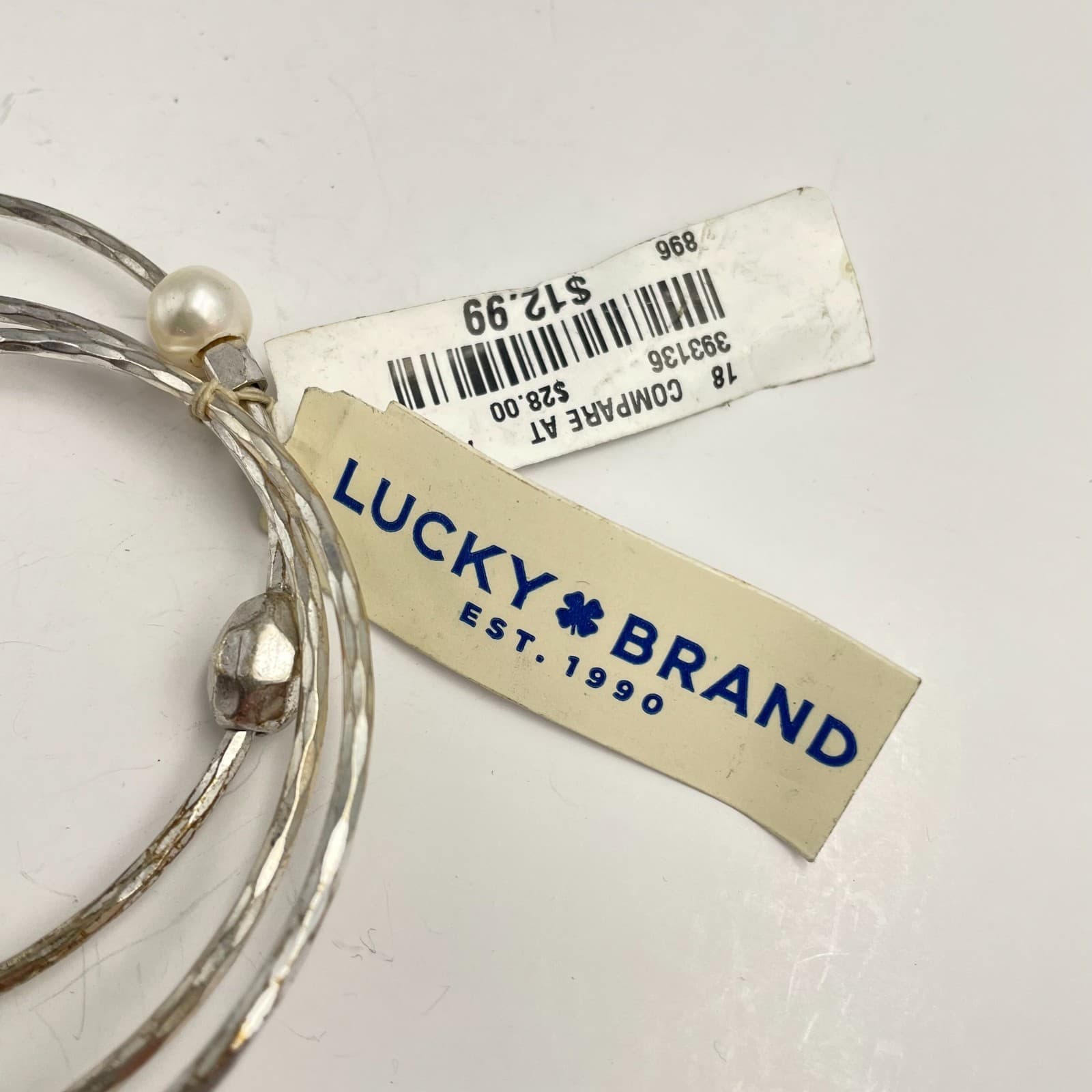 Vintage 80s Lucky Brand Pearl Silver & Gold Tone Bangle Bracelet Set Jewelry - Thumbnail 4