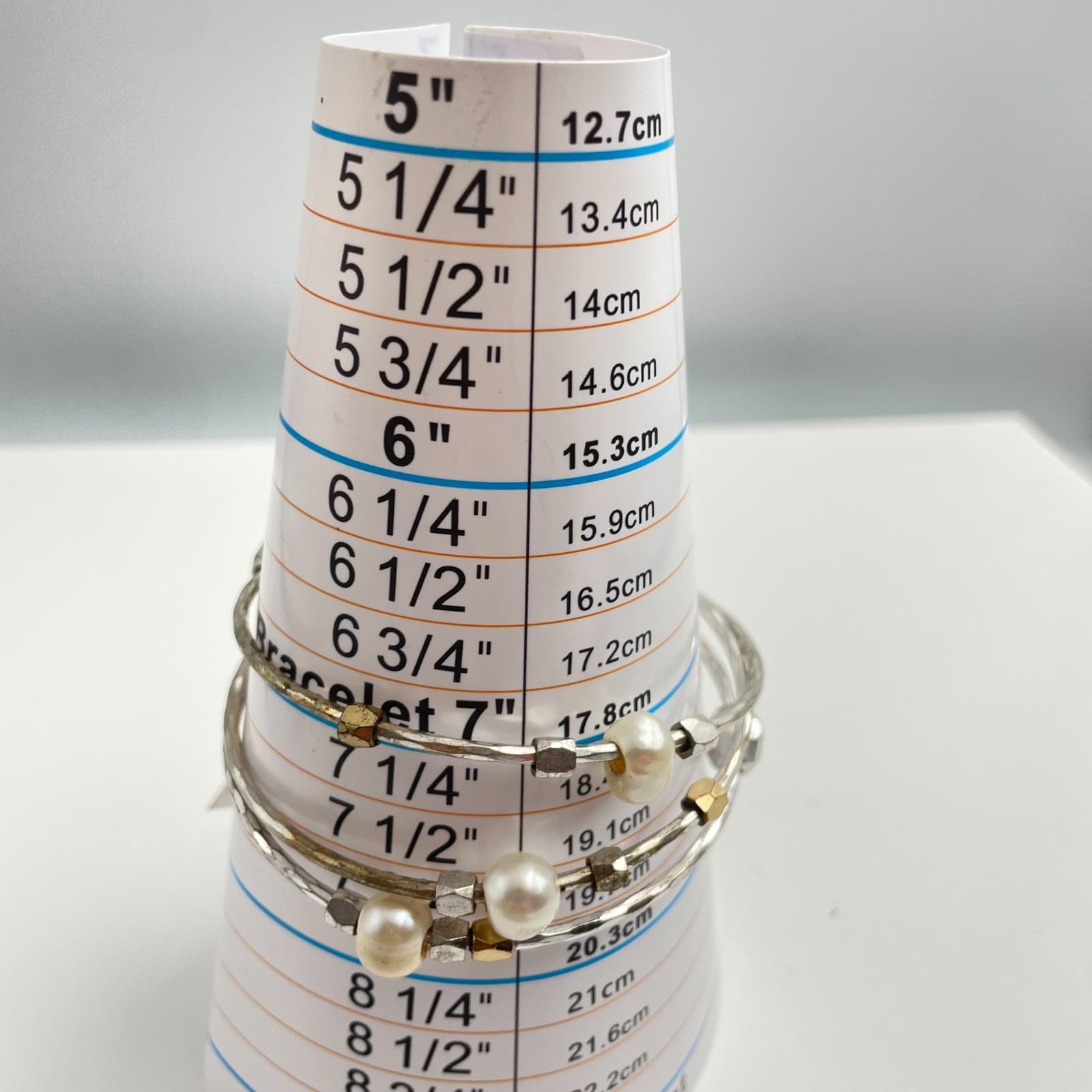 Vintage 80s Lucky Brand Pearl Silver & Gold Tone Bangle Bracelet Set Jewelry - Thumbnail 10