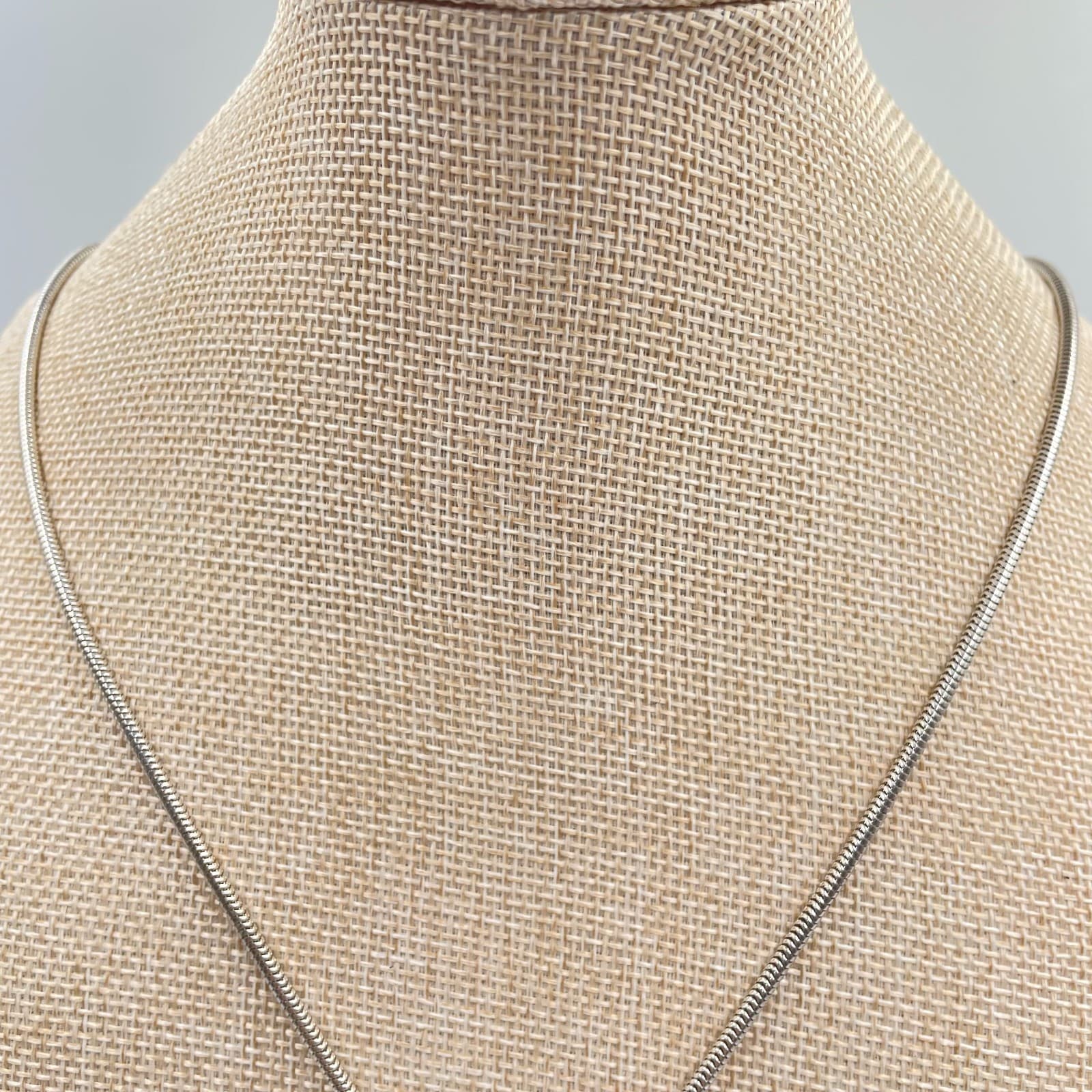 Vintage Silver Tone Geometric Ring Pendant Necklace Black Stone Snake Long Chain - Thumbnail 2