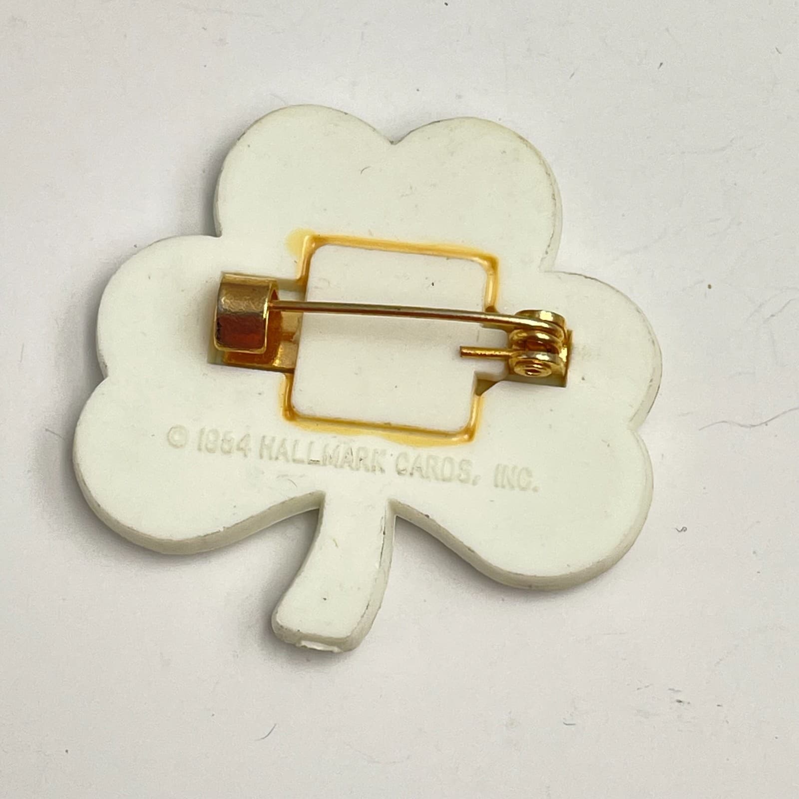 Vintage 80s Hallmark Patrick's Day Pin Shamrock Clover Hearts Smile Face Jewelry - Thumbnail 2
