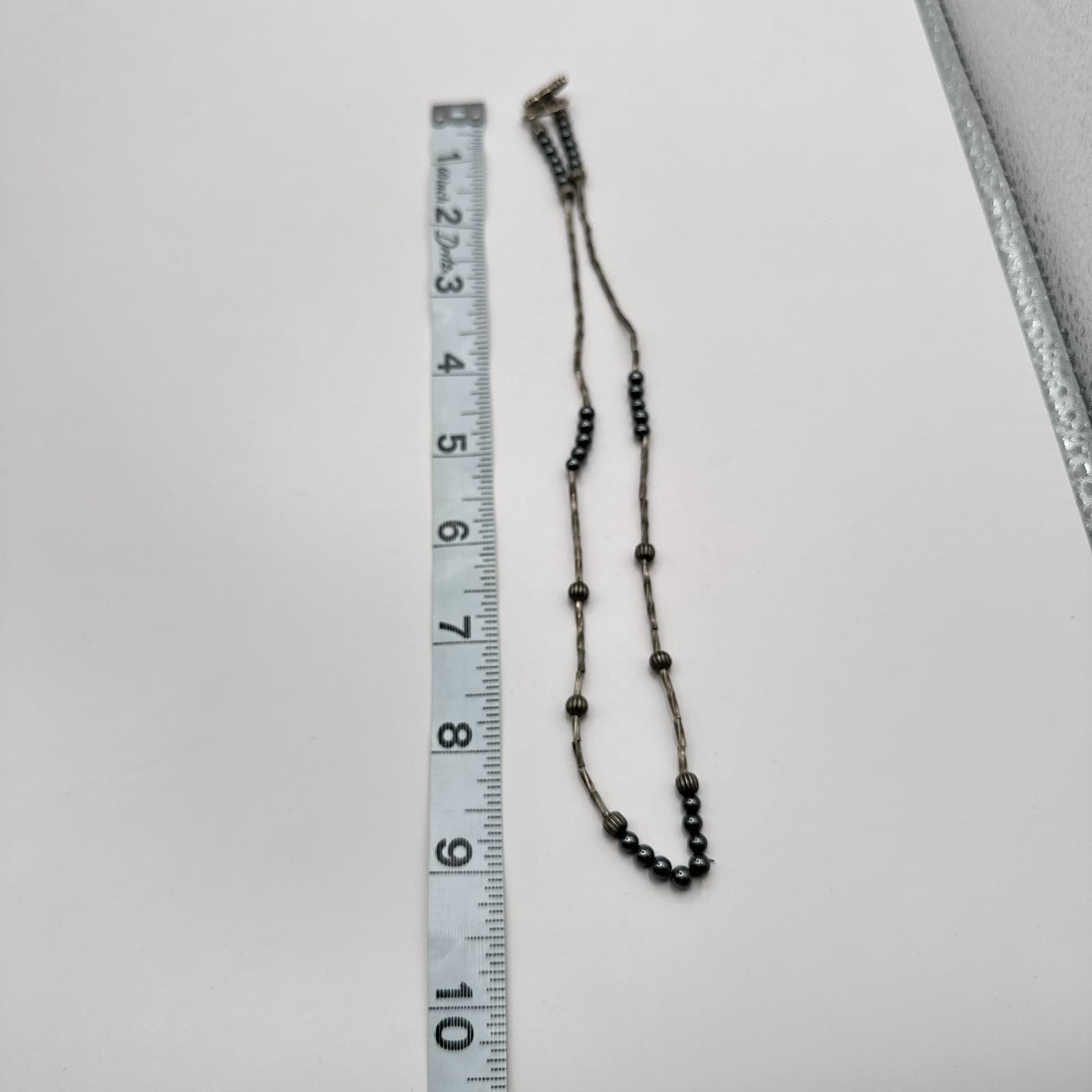 Vintage 90s Hematite SilverTone tube Bead Necklace Metallic Ball Fashion Jewelry - Thumbnail 7