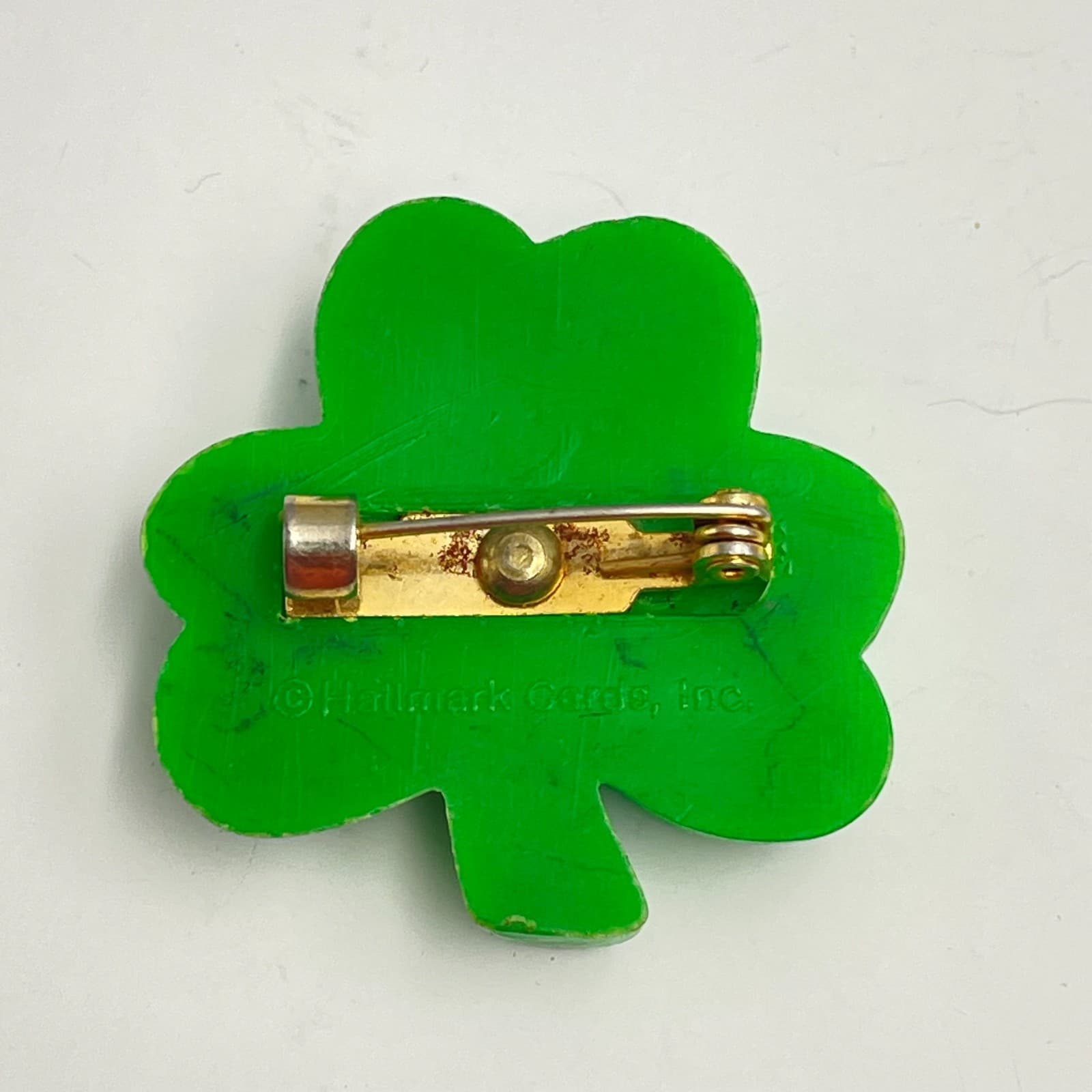 Vintage 80s Hallmark Patrick's Day Pin Shamrock Clover Hearts Smile Face Jewelry - Thumbnail 4
