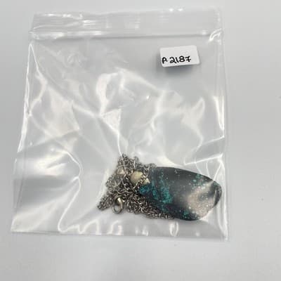 VTG Turquoise Teardrop Pendant Necklace Silver Tone Curb Chain Boho Statement - Thumbnail 8