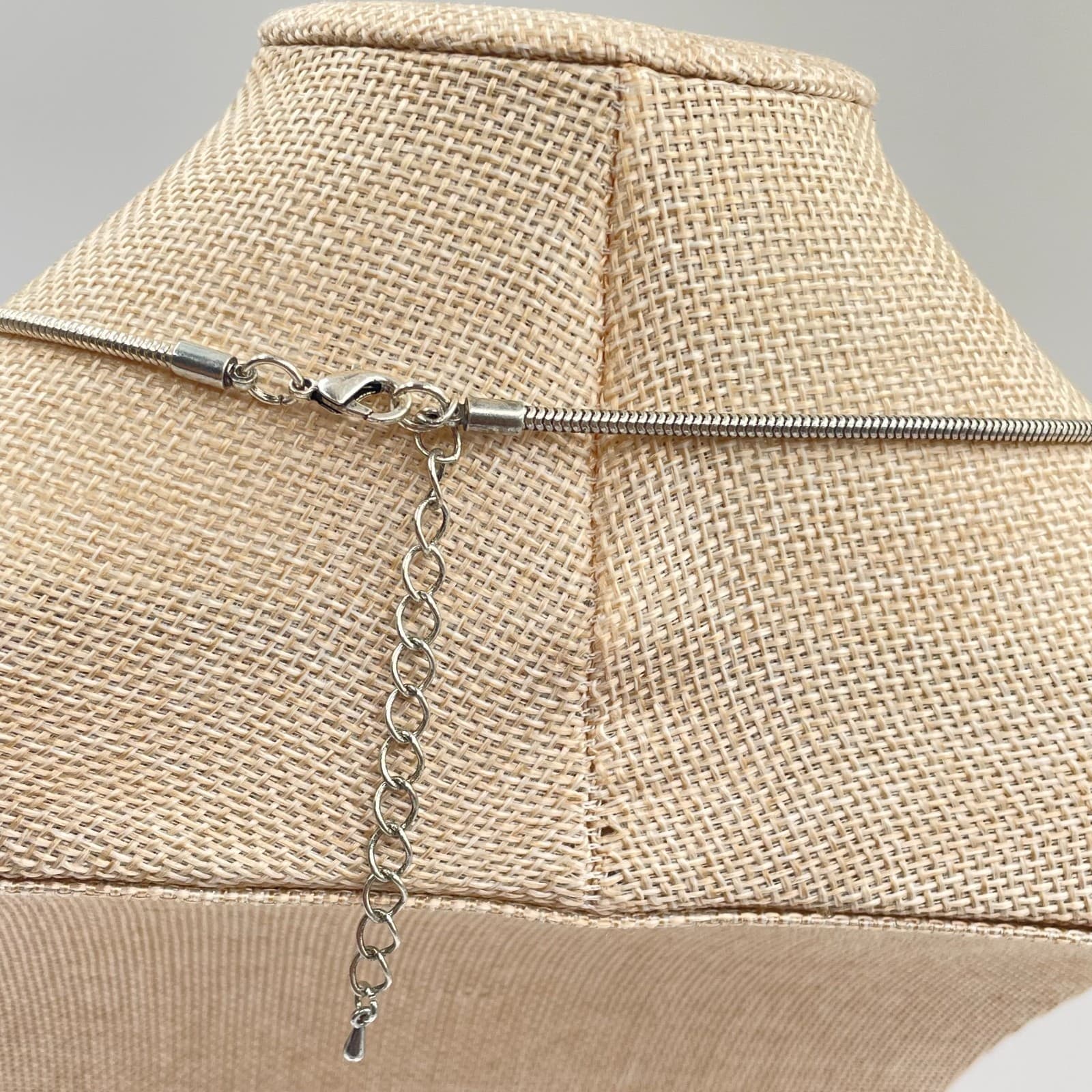 Vintage Silver Tone Geometric Ring Pendant Necklace Black Stone Snake Long Chain - Thumbnail 7