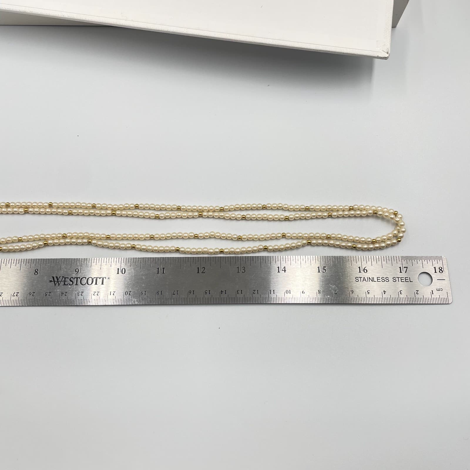 Vintage Long Faux Pearl Necklace Cream Gold Spacer Beads Double Layer Wrap 50" - Thumbnail 8