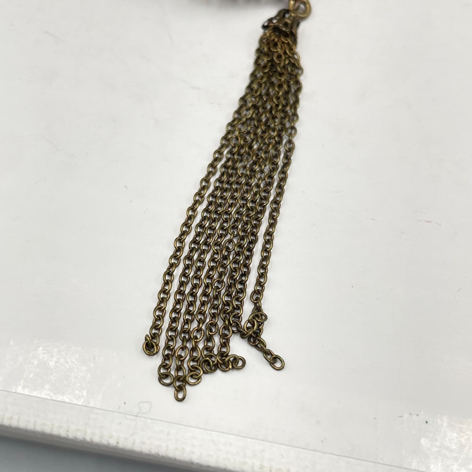 Vintage Boho Filigree Pendant Necklace Antiqued Gold Tone Long Chain Tassel 30" - Thumbnail 4