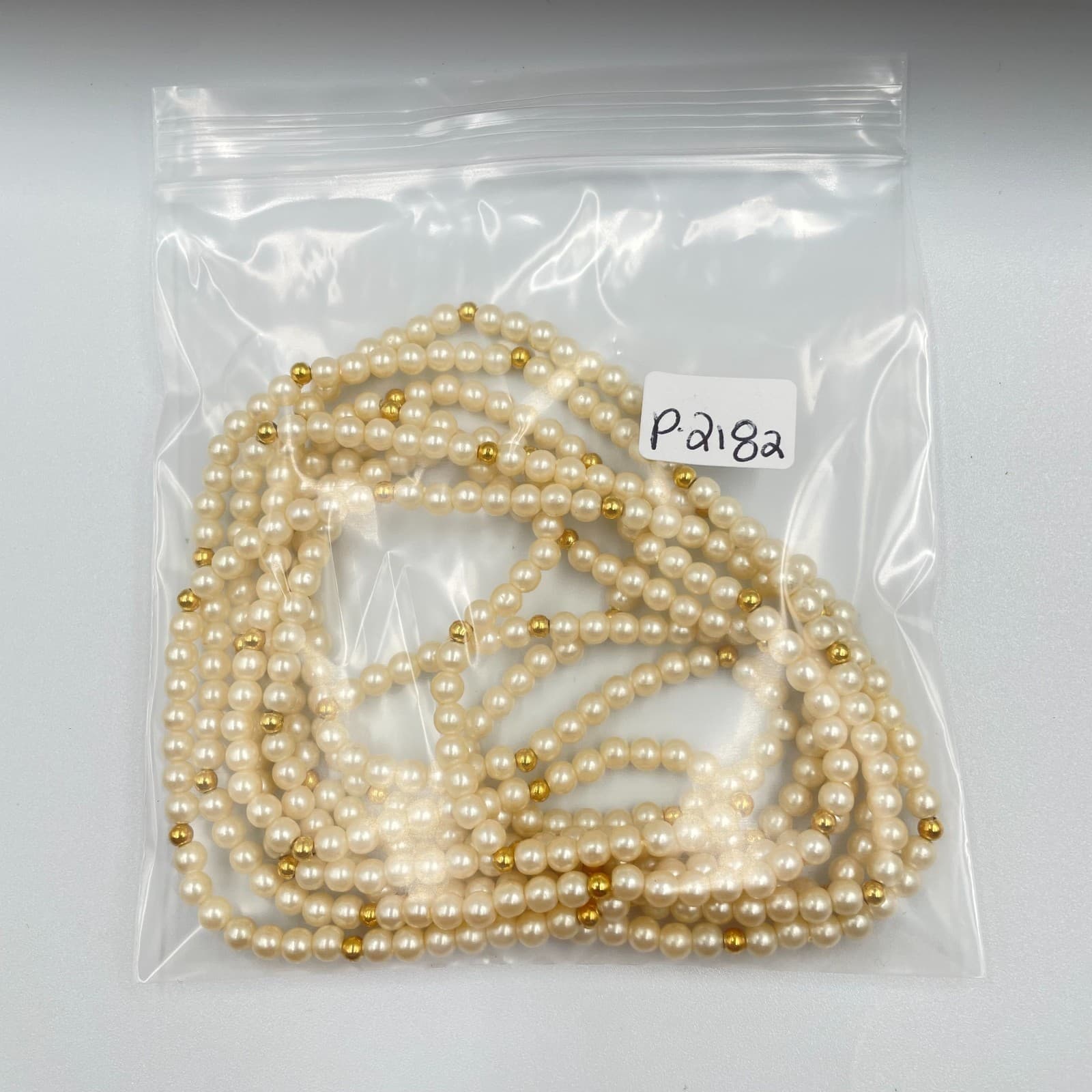 Vintage Long Faux Pearl Necklace Cream Gold Spacer Beads Double Layer Wrap 50" - Thumbnail 9