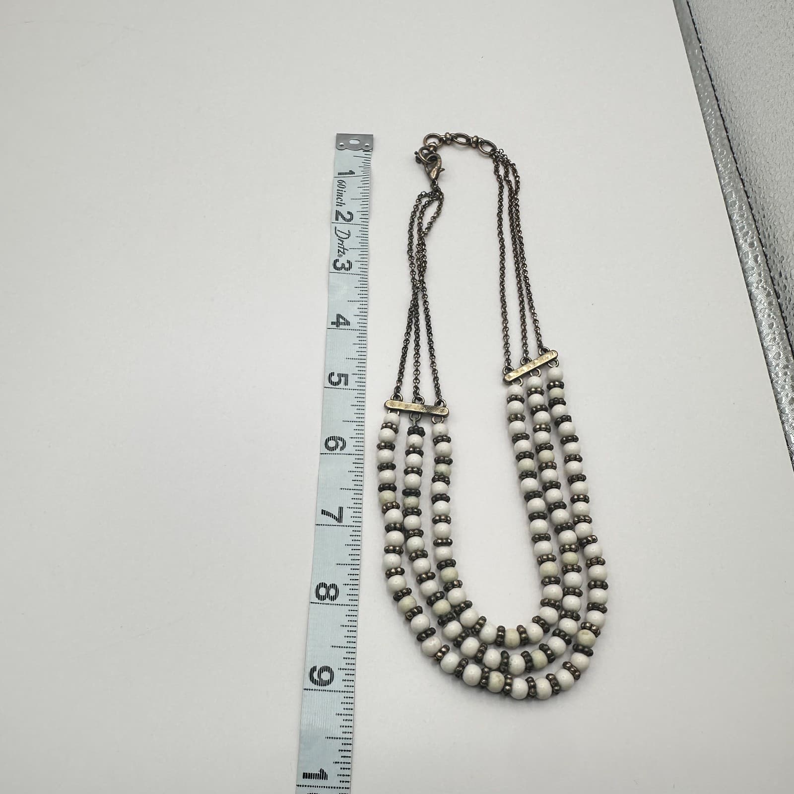 Vintage Lucky Brand 90s Multi-Strand White Beaded Necklace Gold Tone Jewelry - Thumbnail 8