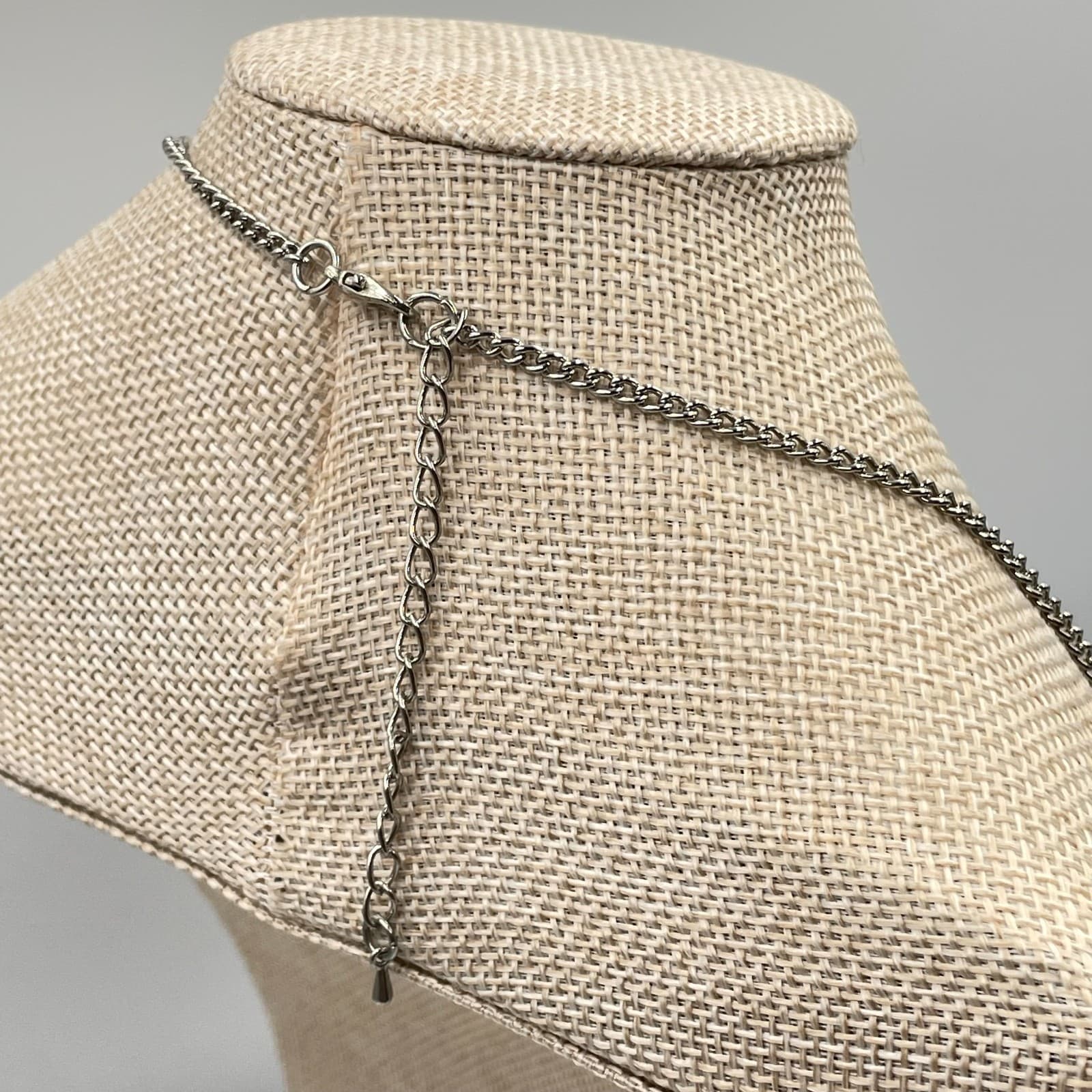 Vintage Boho Long Beaded Necklace Teal Aqua Blue Silver Tone Textured Statement - Thumbnail 6