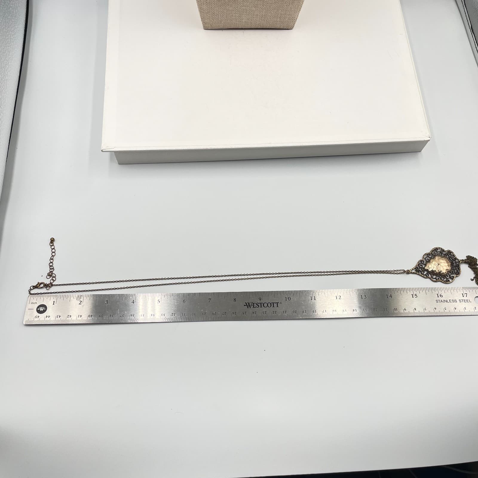 Vintage Boho Filigree Pendant Necklace Antiqued Gold Tone Long Chain Tassel 30" - Thumbnail 6