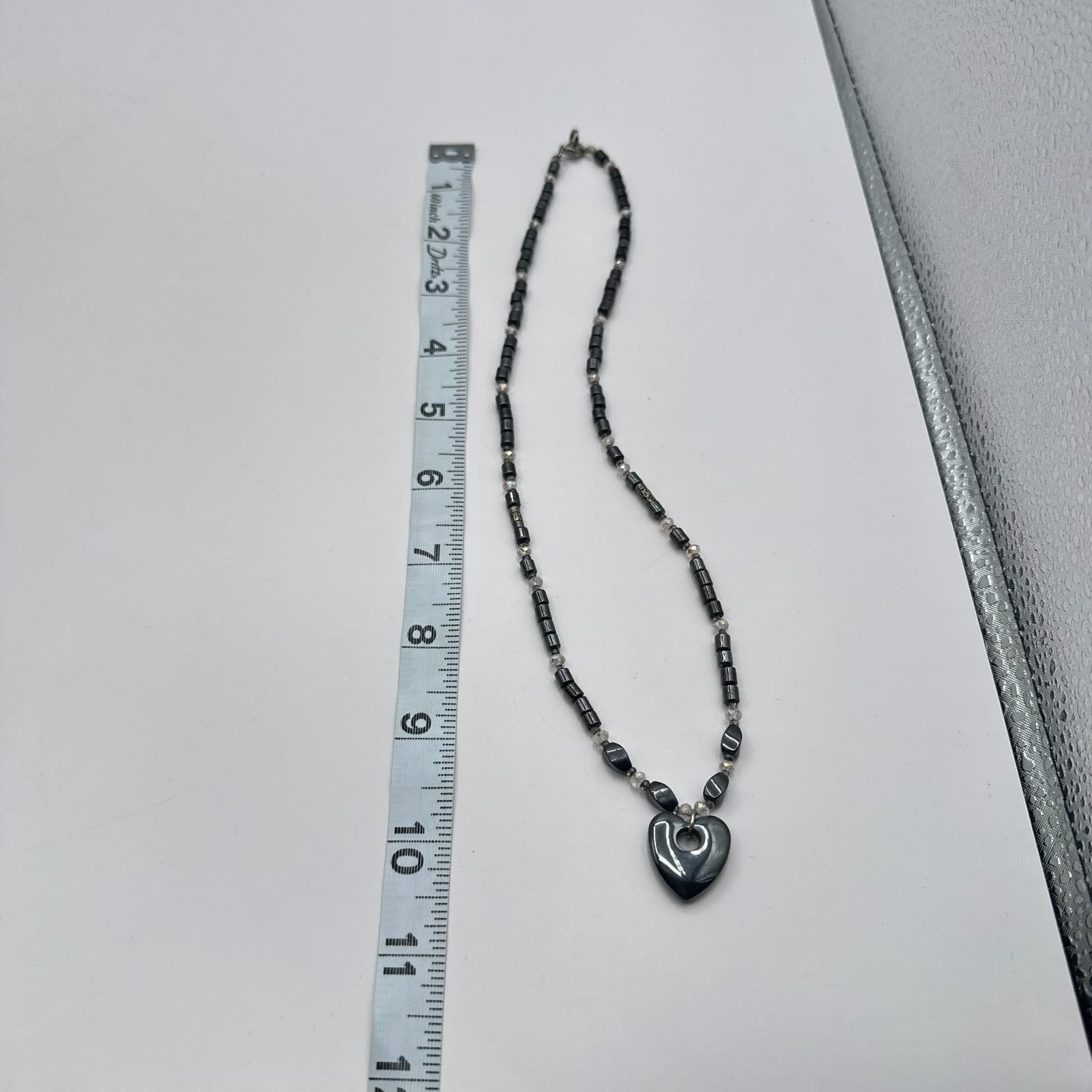 VTG Y2K Silver Tone Black Hematite Beaded Heart Pendant Necklace Women's Jewelry - Thumbnail 7