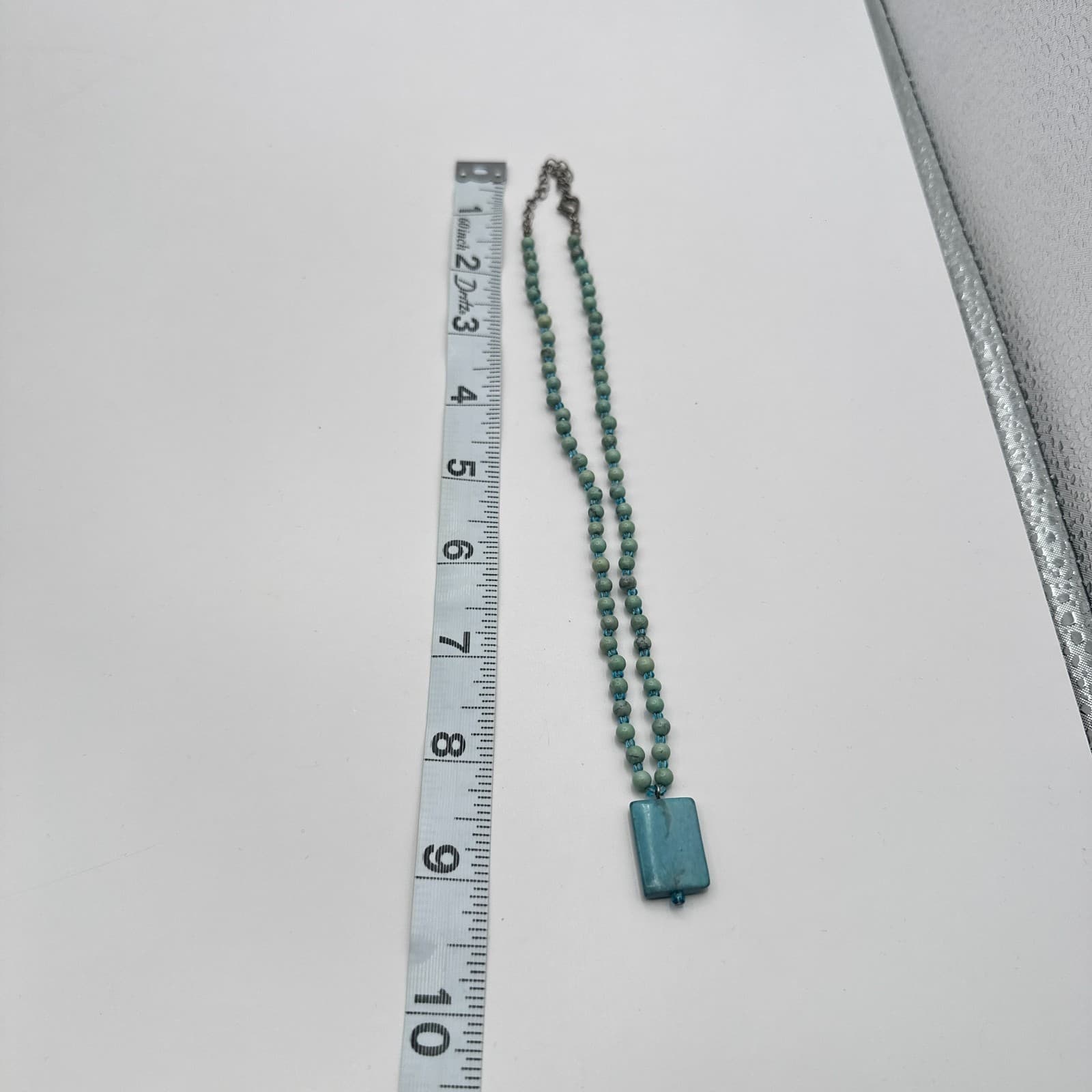 VTG Y2K Silver Tone Rectangle Turquoise Beaded Pendant Necklace Women's Jewelry - Thumbnail 9
