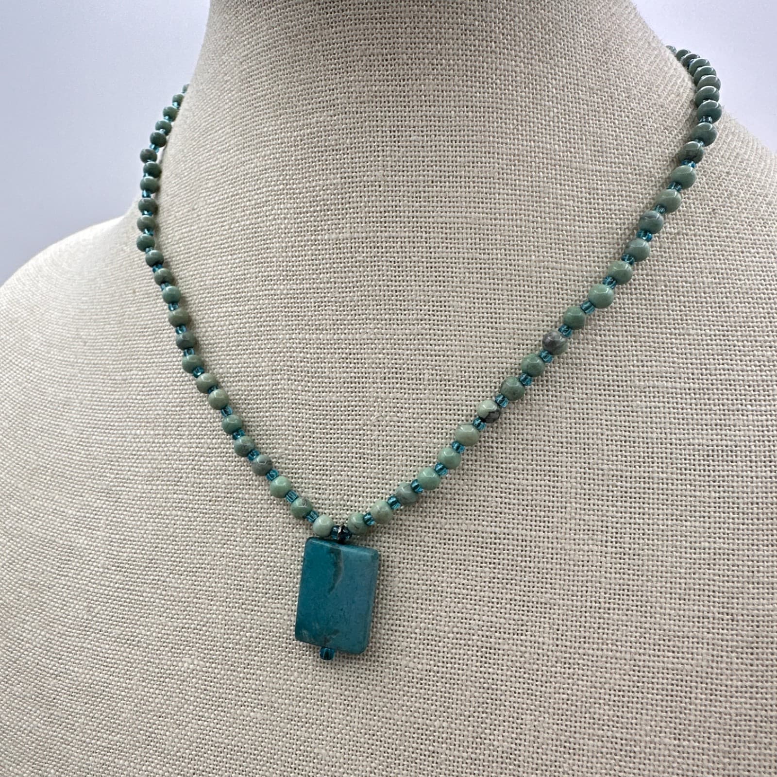 VTG Y2K Silver Tone Rectangle Turquoise Beaded Pendant Necklace Women's Jewelry - Thumbnail 6