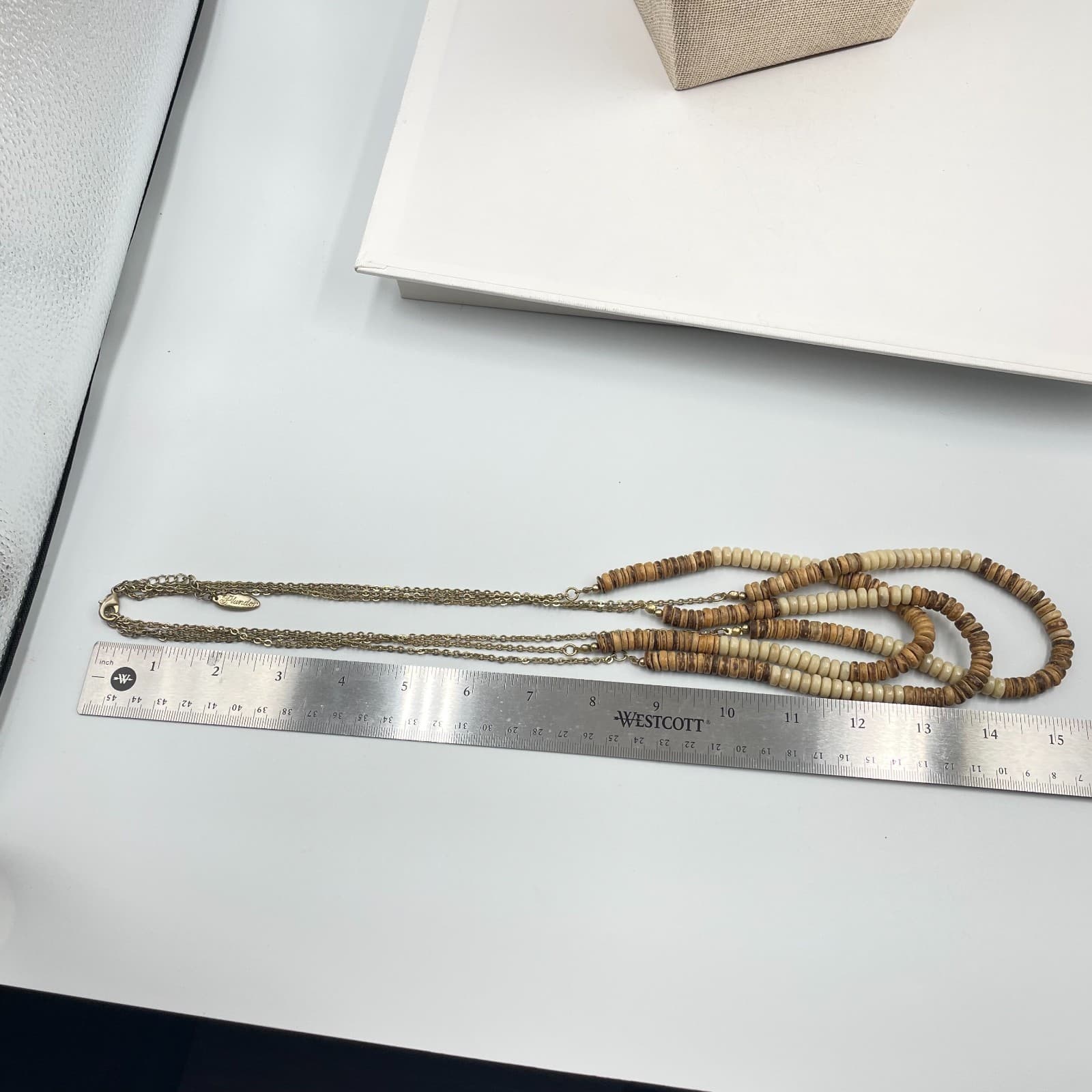 VTG Plunder Design Necklace Multi Strand Wood Bead Brass Chain Boho Statement - Thumbnail 7