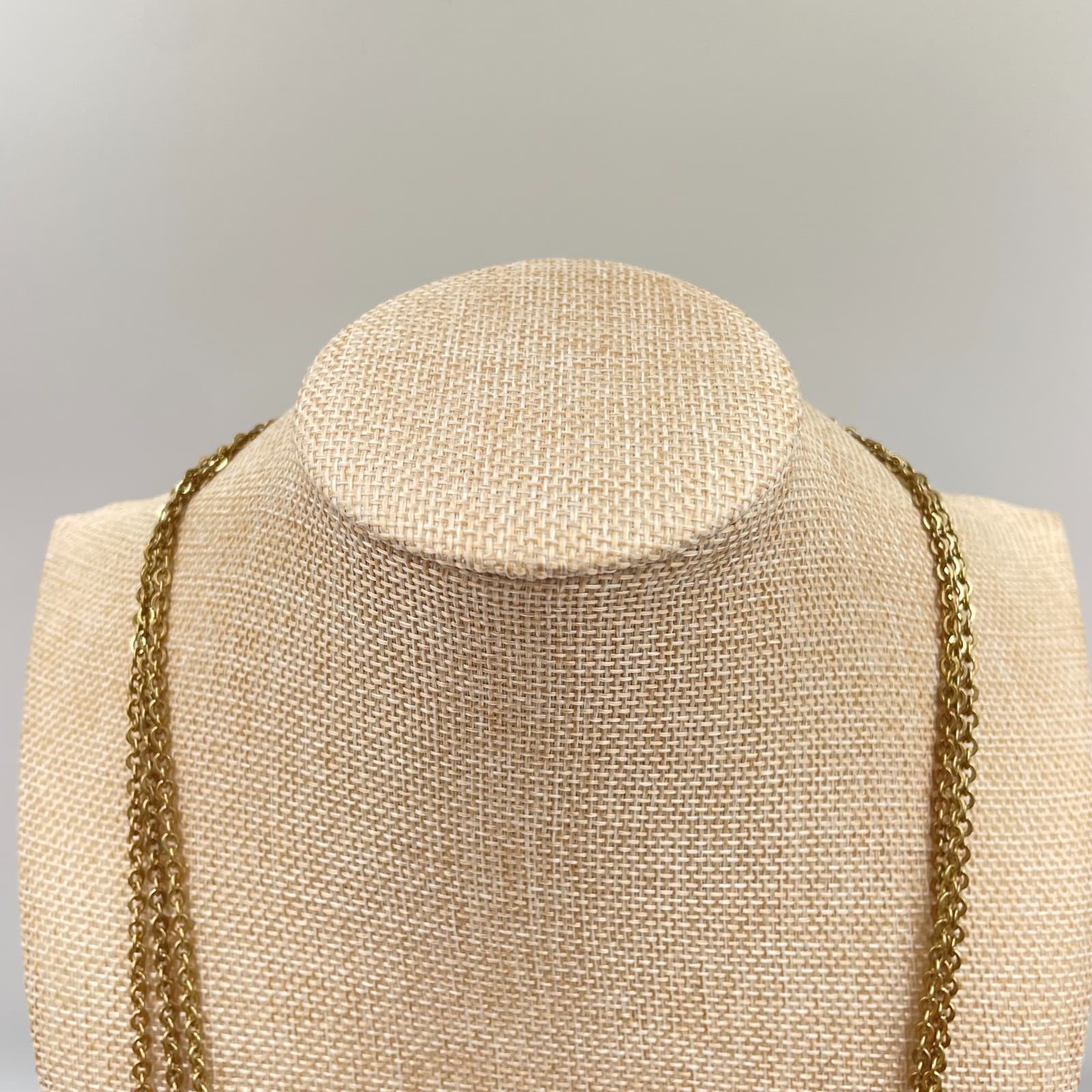 VTG Plunder Design Necklace Multi Strand Wood Bead Brass Chain Boho Statement - Thumbnail 2