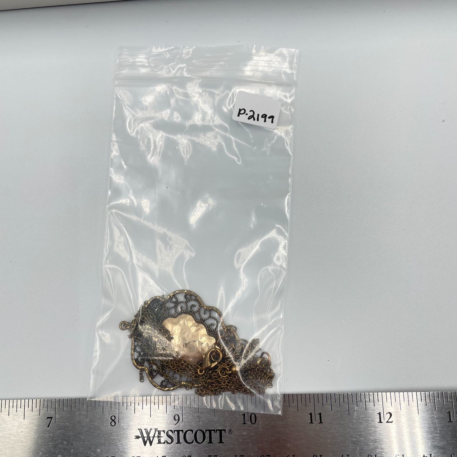 Vintage Boho Filigree Pendant Necklace Antiqued Gold Tone Long Chain Tassel 30" - Thumbnail 8