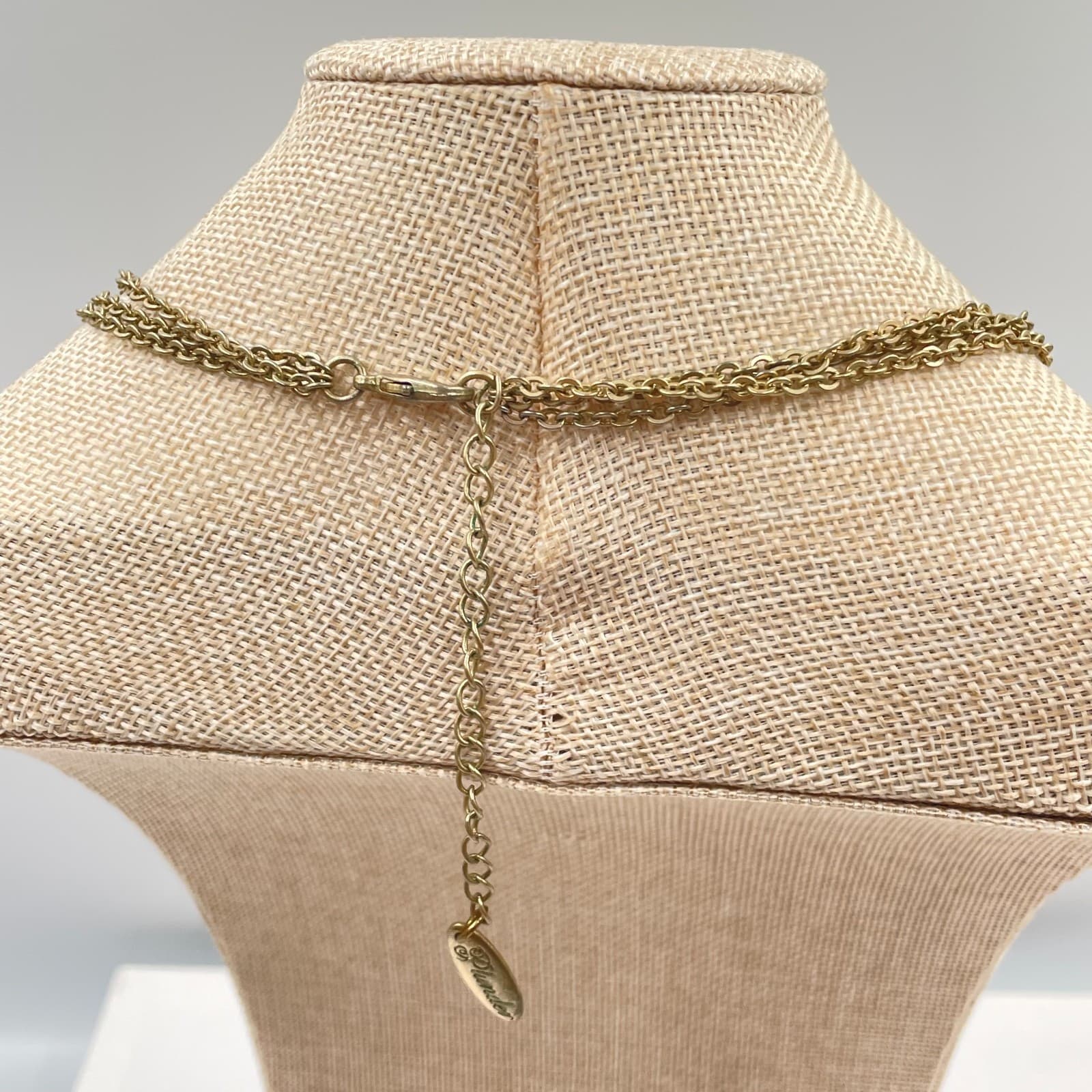 VTG Plunder Design Necklace Multi Strand Wood Bead Brass Chain Boho Statement - Thumbnail 5