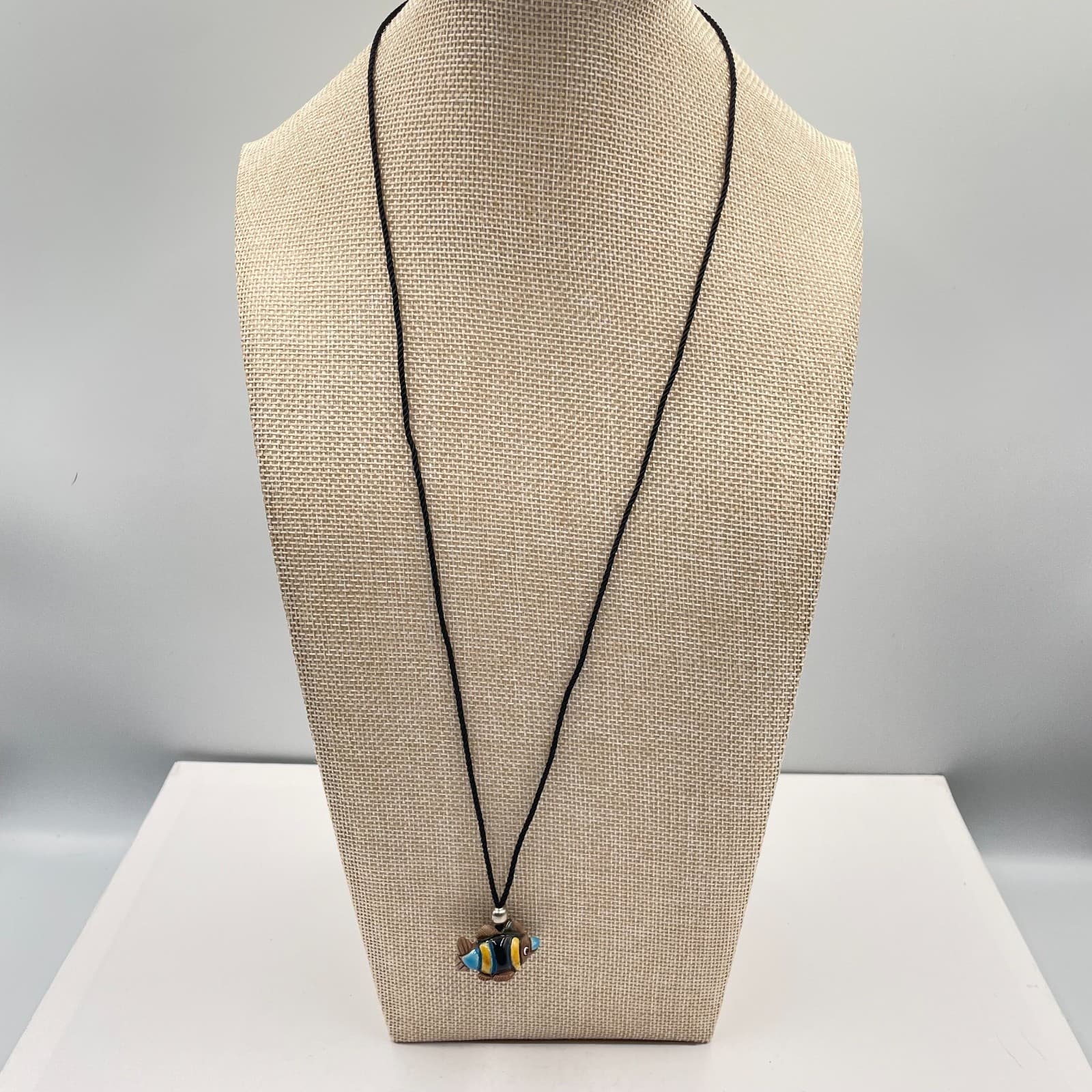 Vintage Hand Painted Ceramic Tropical Fish Pendant Necklace Peru Artisan Jewelry - Image 1