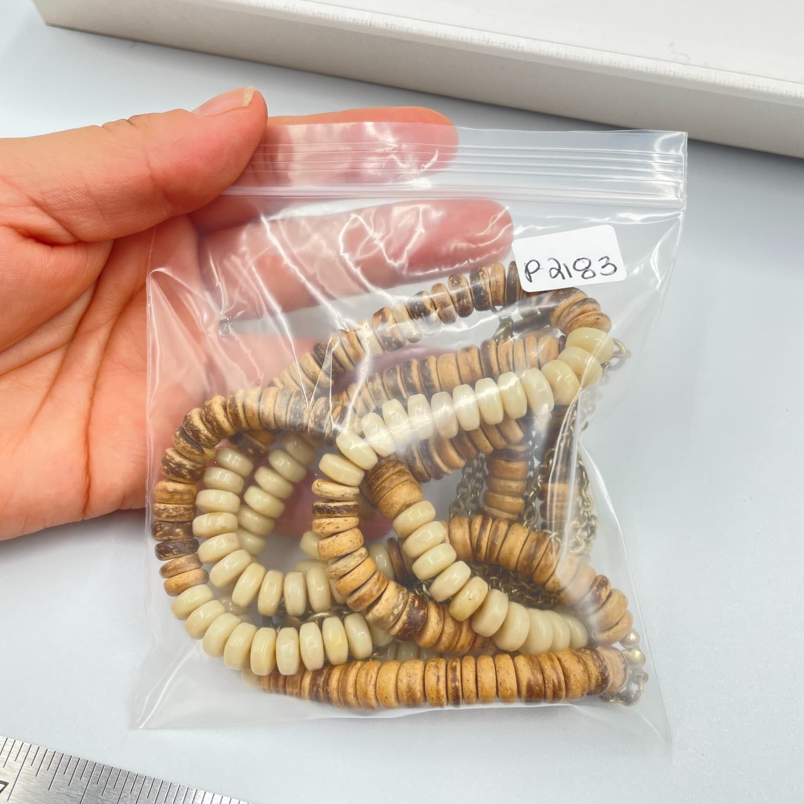 VTG Plunder Design Necklace Multi Strand Wood Bead Brass Chain Boho Statement - Thumbnail 8