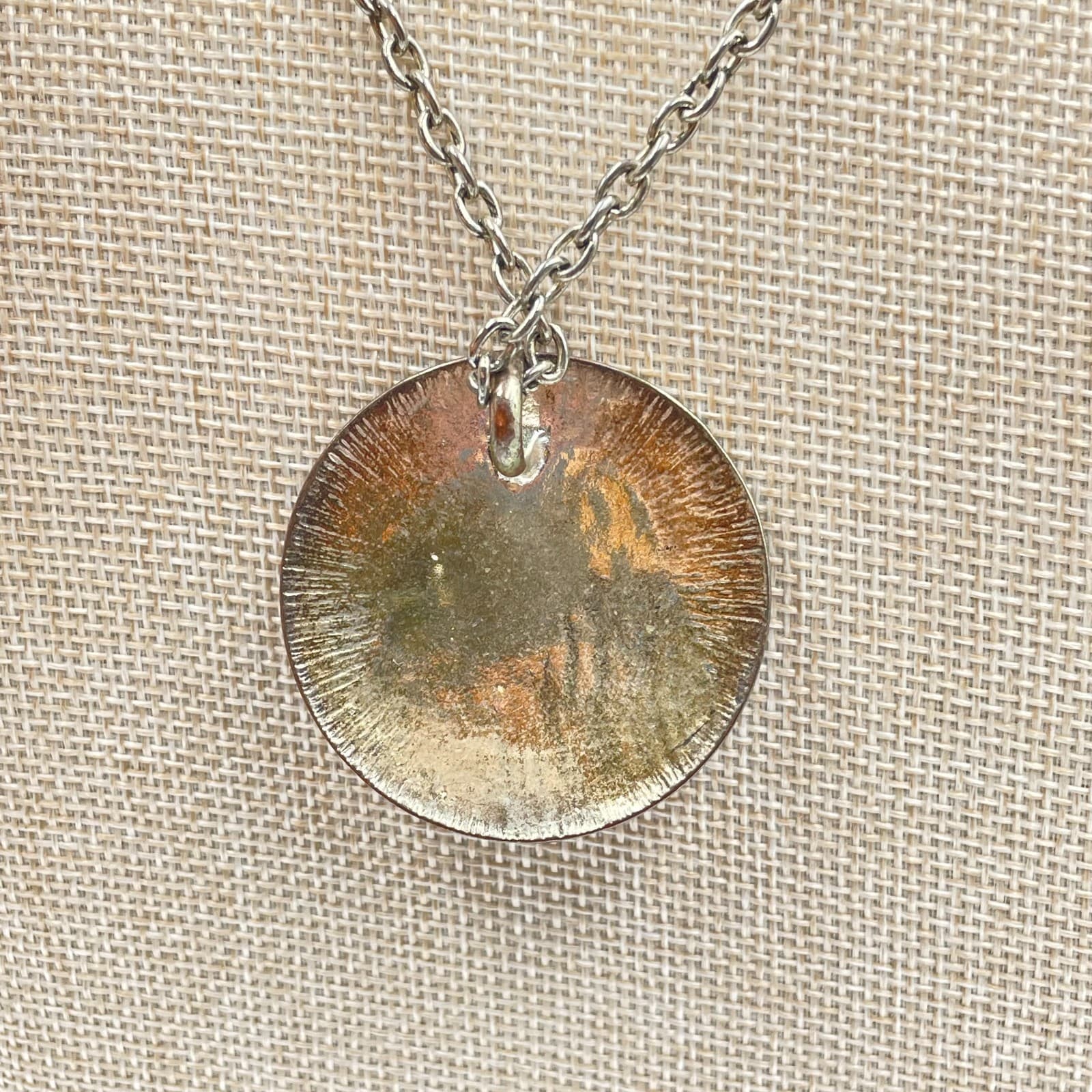 Vintage Silver Tone Medallion Necklace Round Boho Scroll Filigree Pendant Large - Thumbnail 4