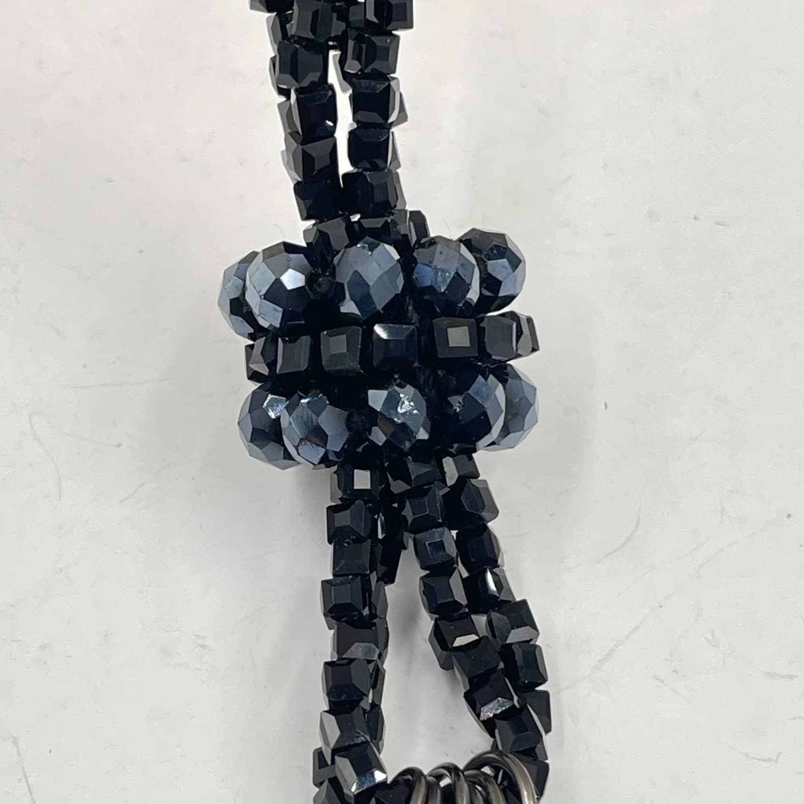 VTG Black Tassel Statement Necklace Beaded Multi Chain Fringe Lariat Boho Goth - Thumbnail 4