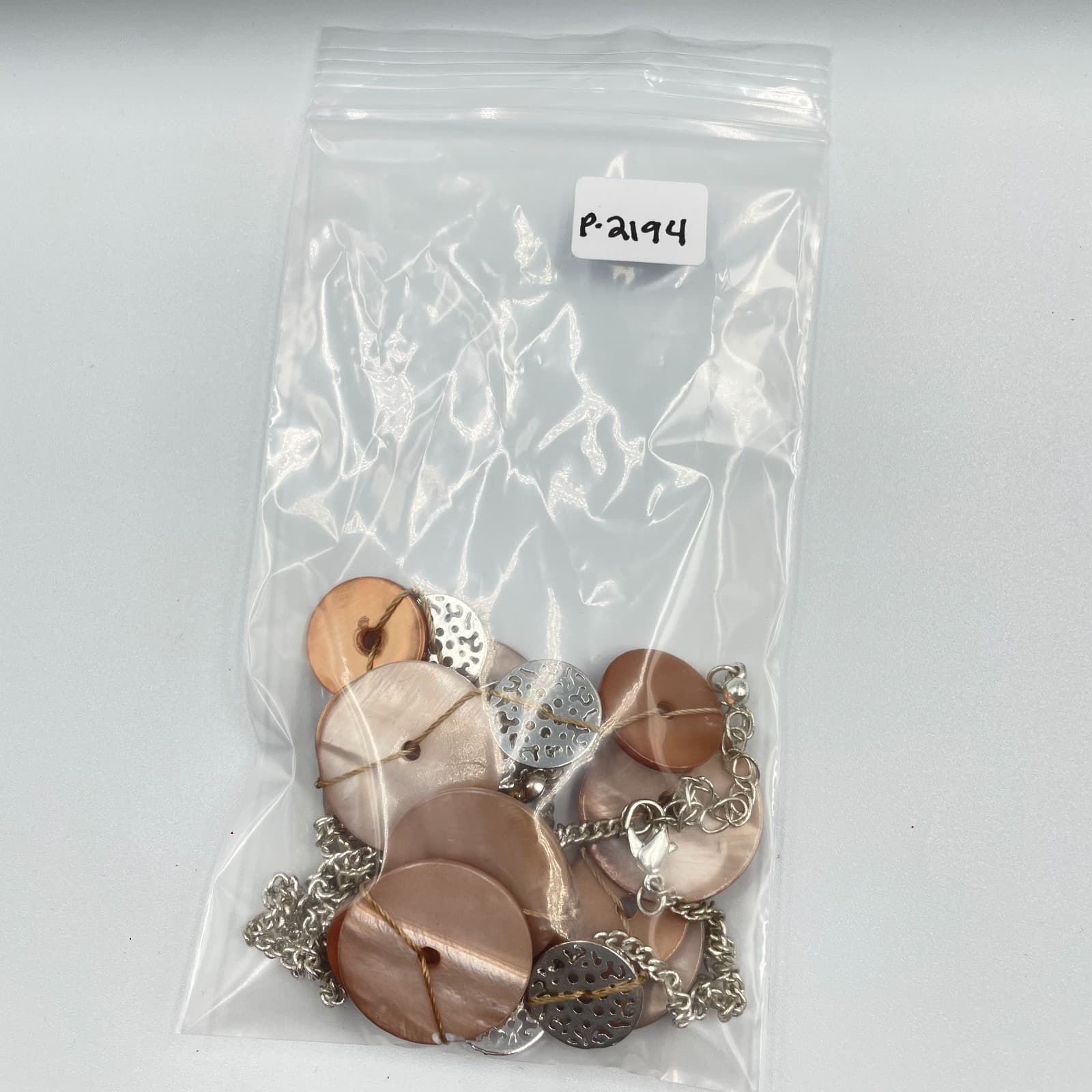 Vintage Boho Mother of Pearl Shell Statement Necklace Silver Tone Filigree Links - Thumbnail 6