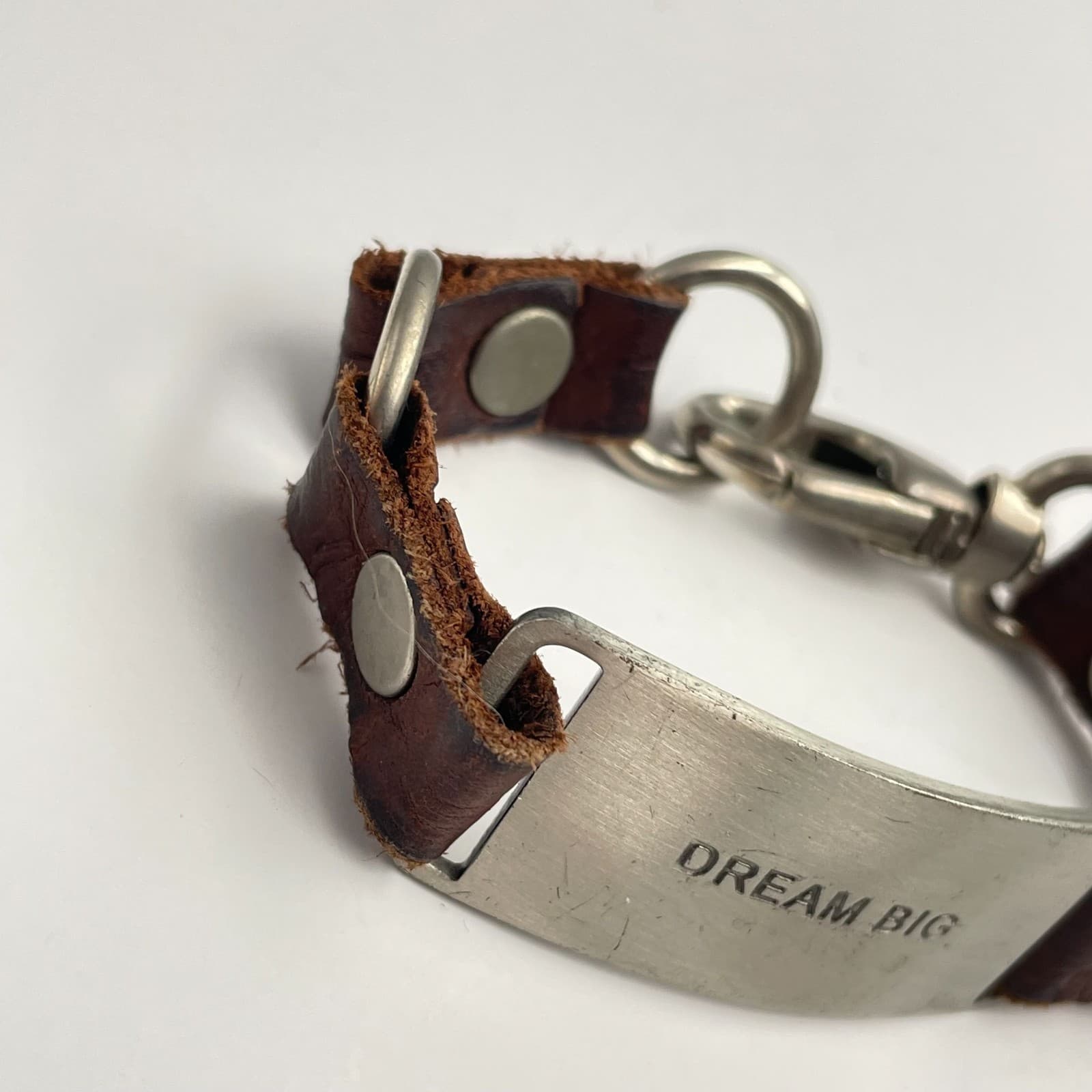 Vintage 80s Designs Brown Leather Bracelet Dream Message Inspirational Jewelry - Thumbnail 3