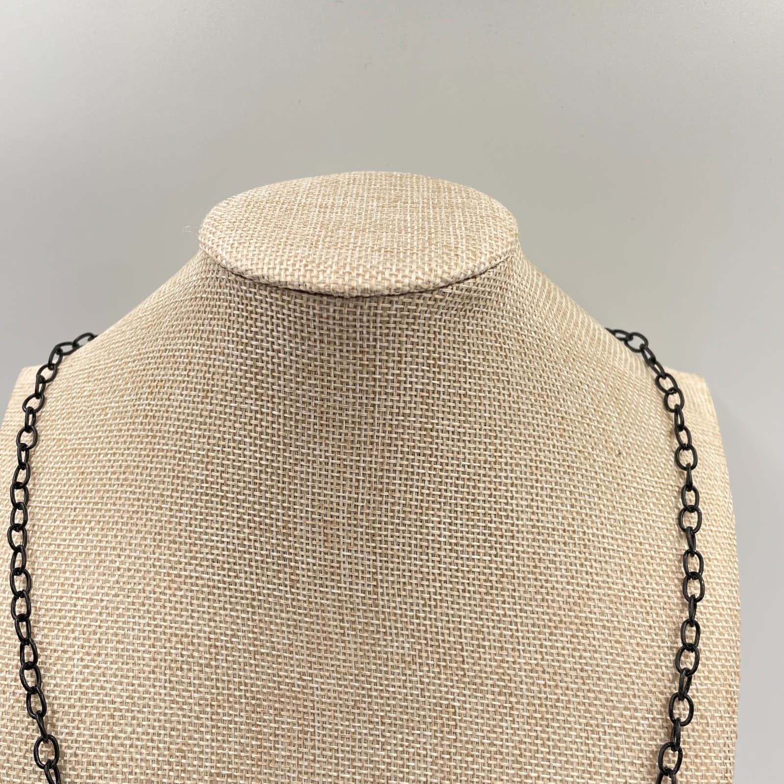 VTG Black Tassel Statement Necklace Beaded Multi Chain Fringe Lariat Boho Goth - Thumbnail 2