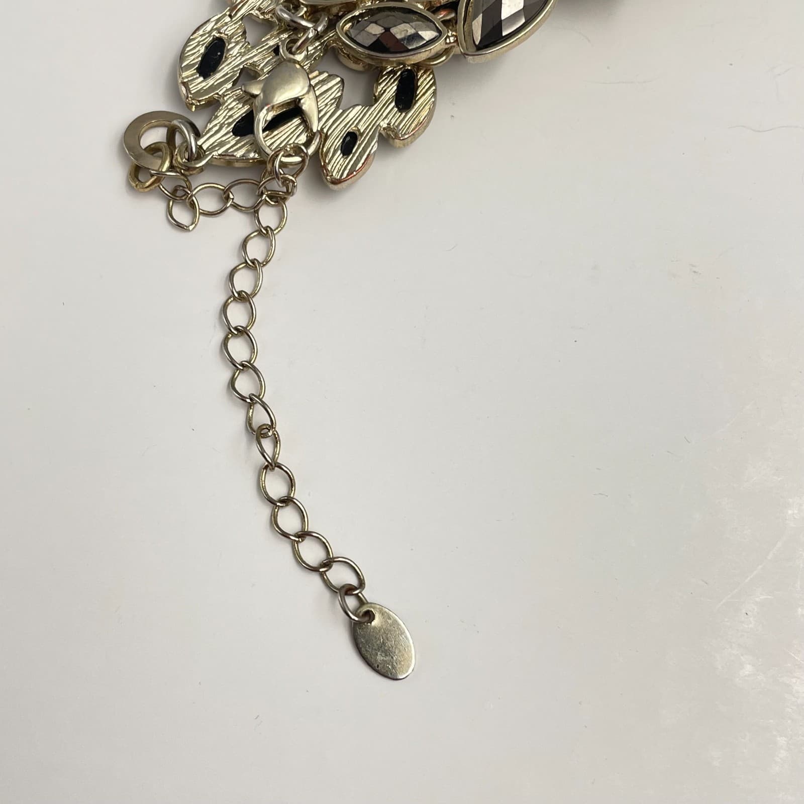 Vintage 80s Gold Tone Sky Gray Marquise Rhinestone Link Bracelet Cluster Jewelry - Thumbnail 3