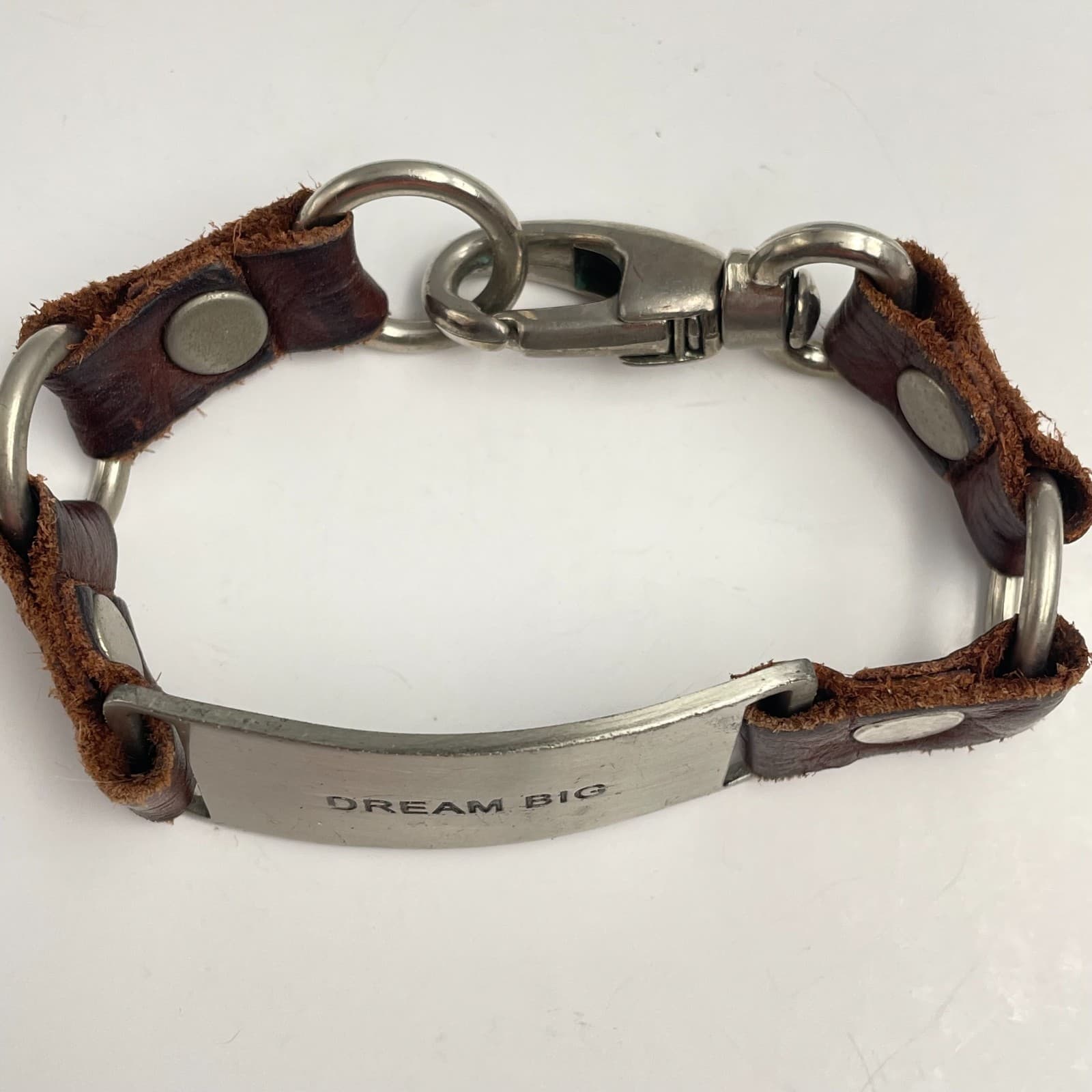 Vintage 80s Designs Brown Leather Bracelet Dream Message Inspirational Jewelry - Thumbnail 2