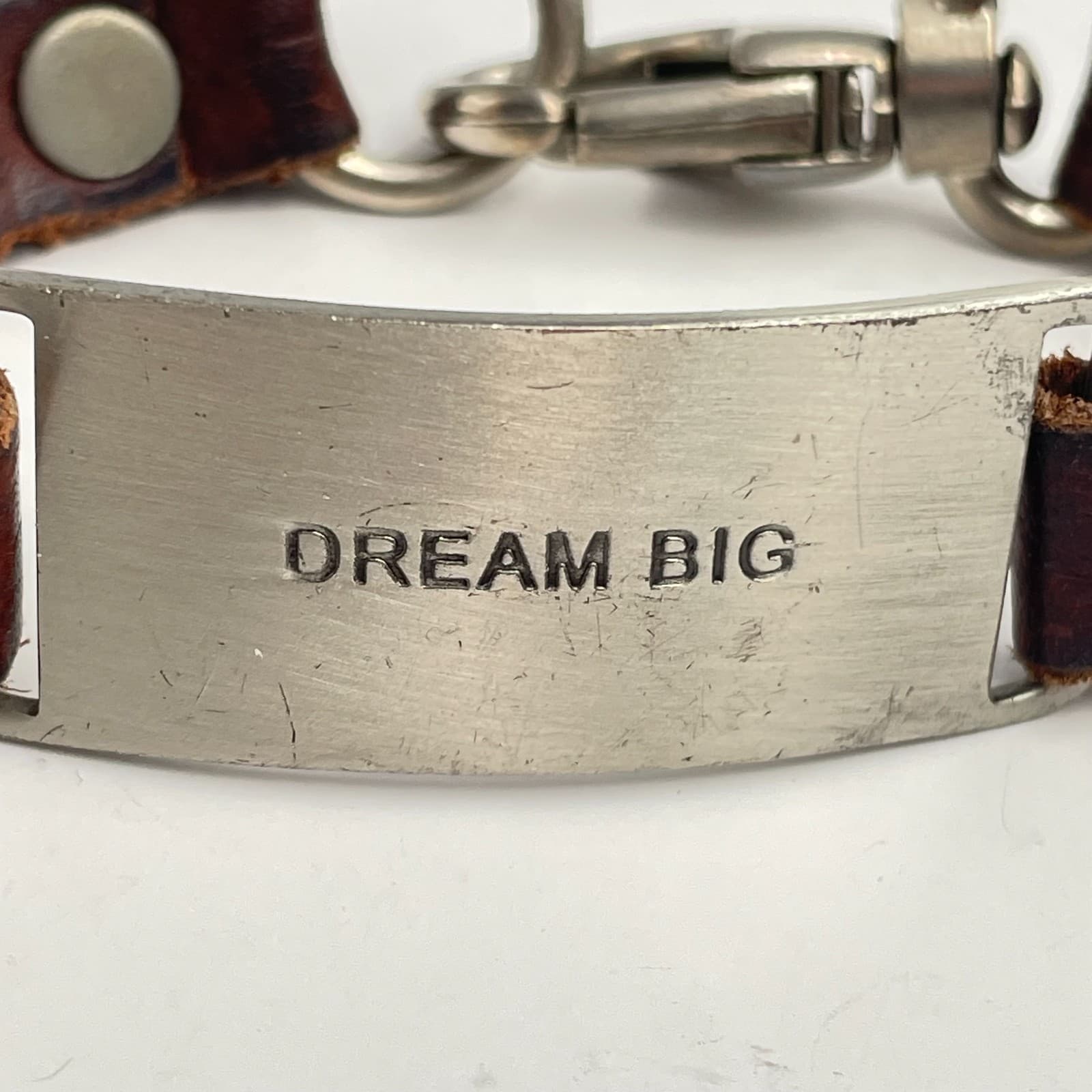 Vintage 80s Designs Brown Leather Bracelet Dream Message Inspirational Jewelry - Thumbnail 4