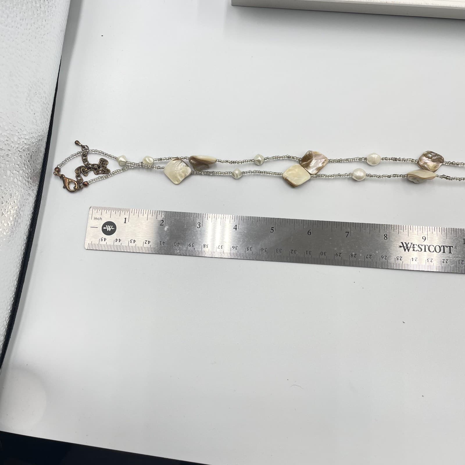 Vintage Mother of Pearl Shell Pearl Double Strand Layered Necklace Boho Cream - Thumbnail 6