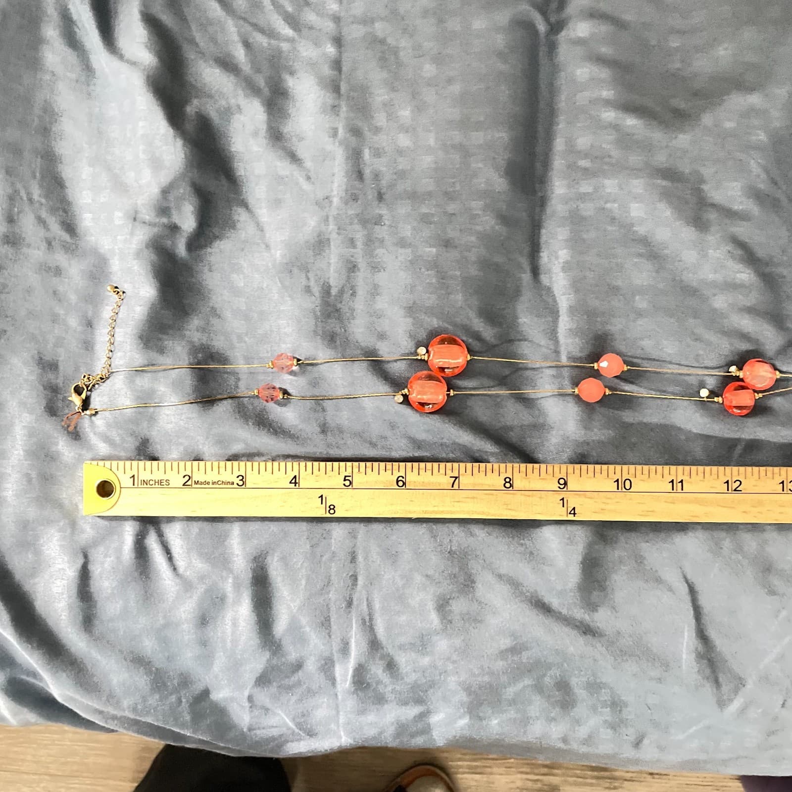 Vintage Coral Pink Art Deco Layered Necklace Murano Style Glass Bead Gold Tone - Thumbnail 8