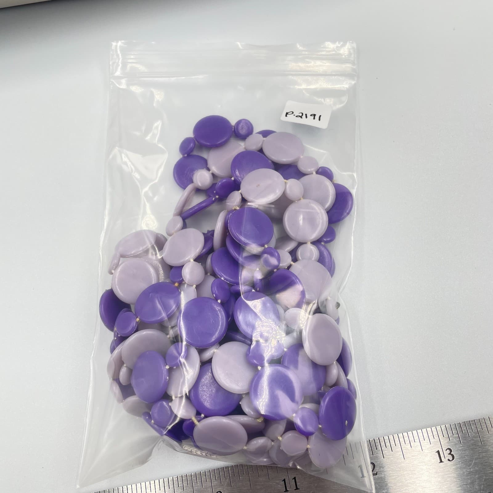 Vintage Purple Mod Multi Strand Necklace Disc Bead Layered Retro Plastic Art - Thumbnail 10