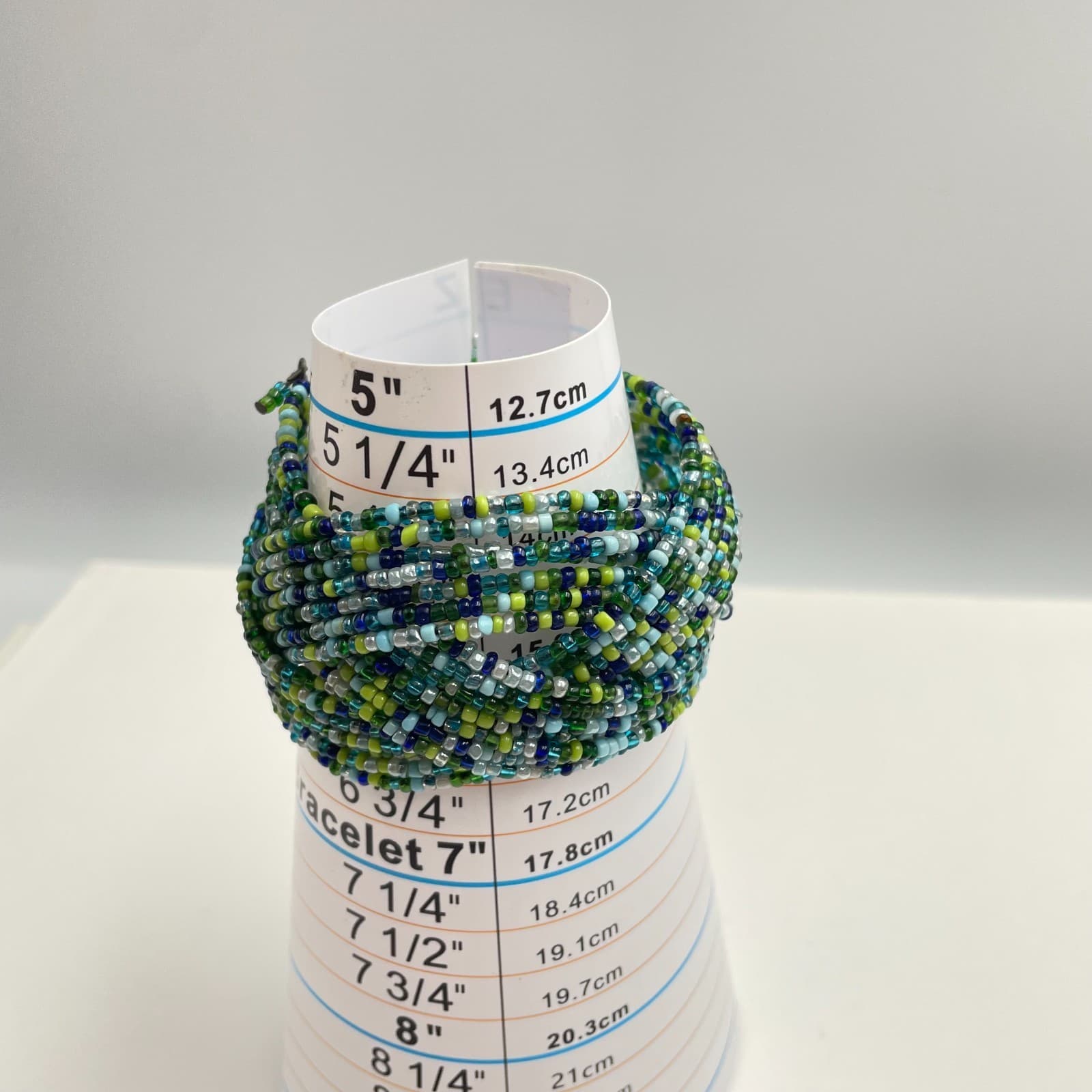 Vintage 90s Multi-Strand Seed Bead Cuff Bracelet Mix Blue Black Braided Jewelry - Thumbnail 10