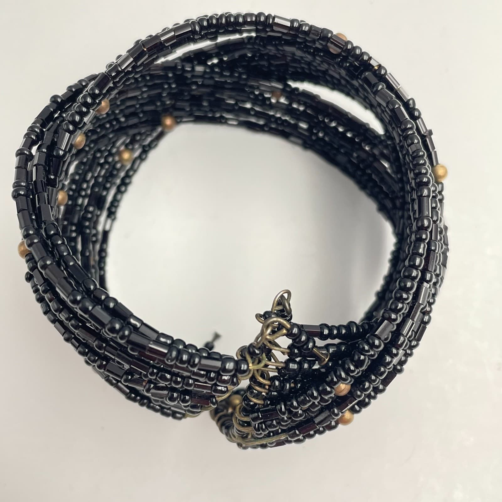 Vintage 90s Multi-Strand Seed Bead Cuff Bracelet Mix Blue Black Braided Jewelry - Thumbnail 5