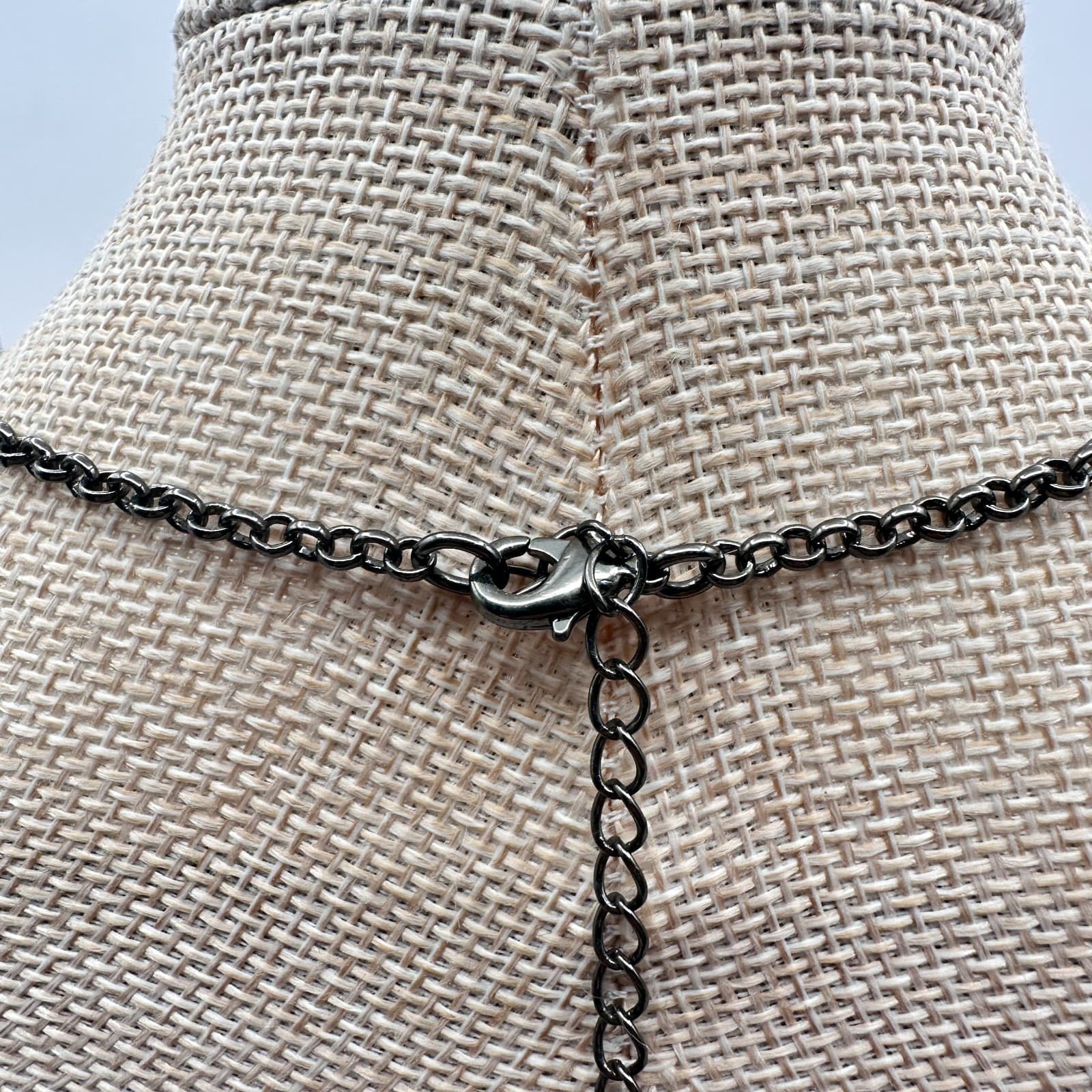 Vintage Y2K Gunmetal Tone Rhinestone Pendant Necklace Statement Women's Jewelry - Thumbnail 6