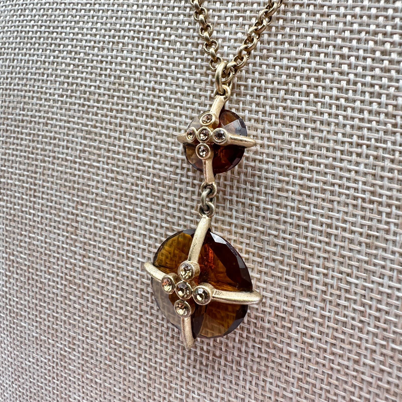Vintage Y2K Gold Tone Amber Rhinestone Pendant Necklace Women's Classic Jewelry - Thumbnail 5