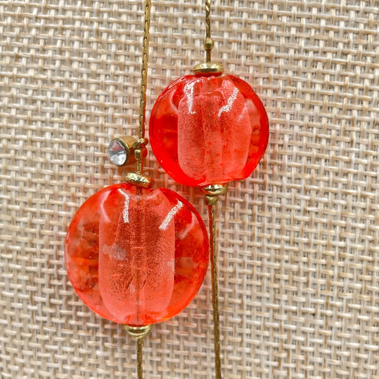 Vintage Coral Pink Art Deco Layered Necklace Murano Style Glass Bead Gold Tone - Thumbnail 4