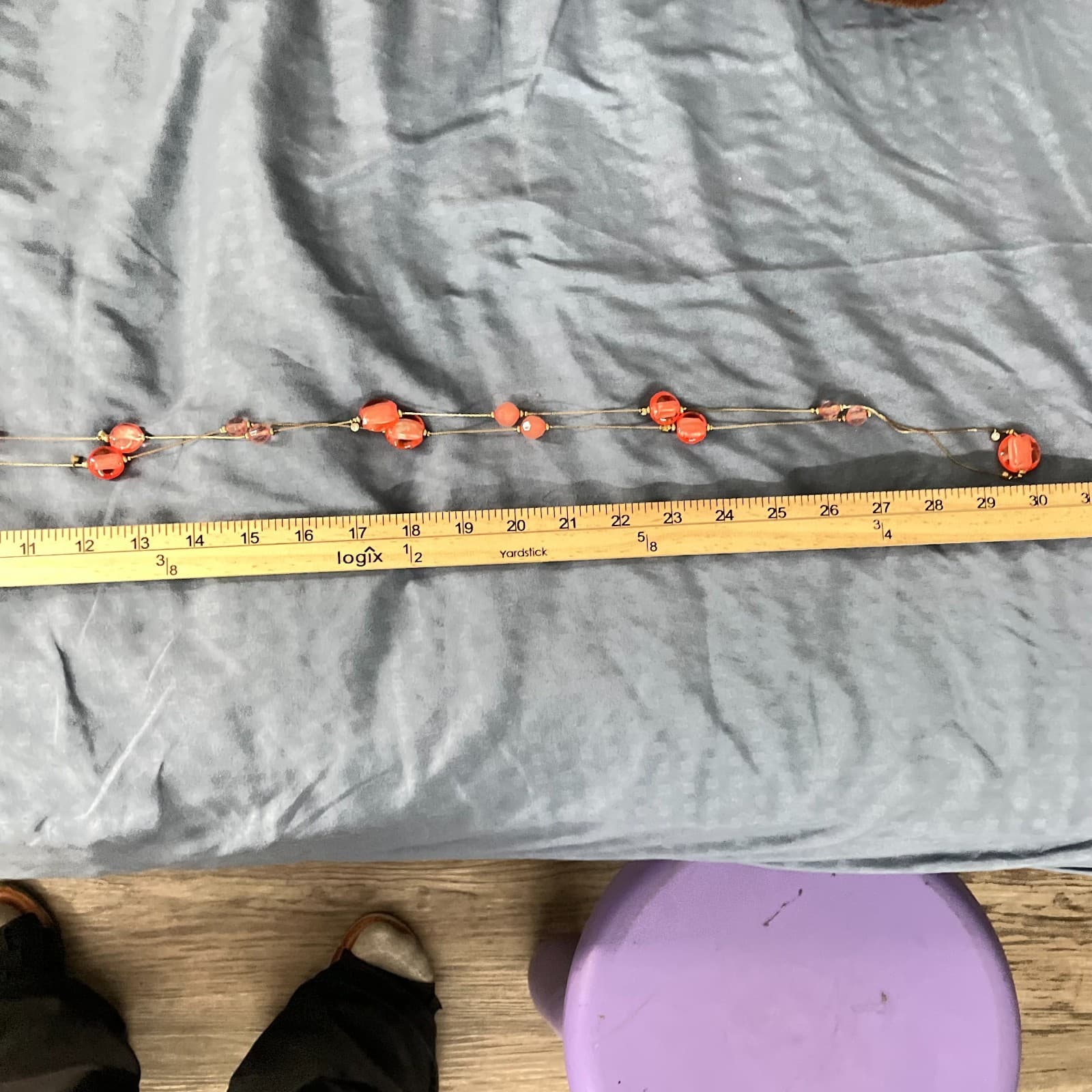 Vintage Coral Pink Art Deco Layered Necklace Murano Style Glass Bead Gold Tone - Thumbnail 9